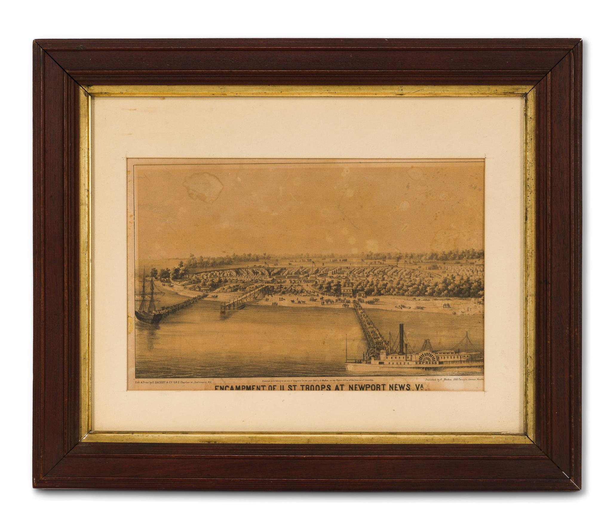 1861 Lithograph US Troops at Newport News