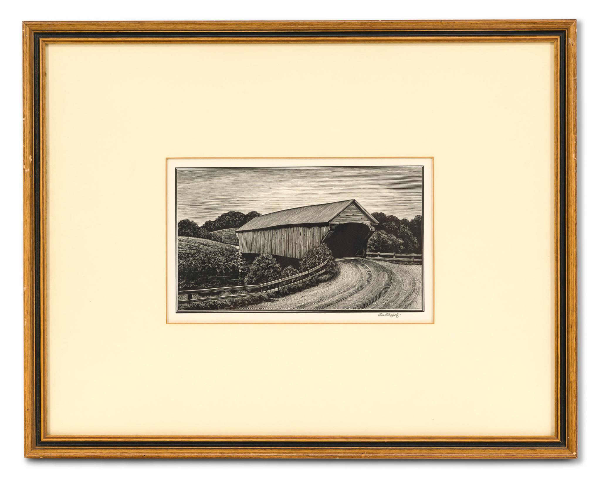 Asa Cheffetz "Covered Bridge" Signed Original Wood-Engraving