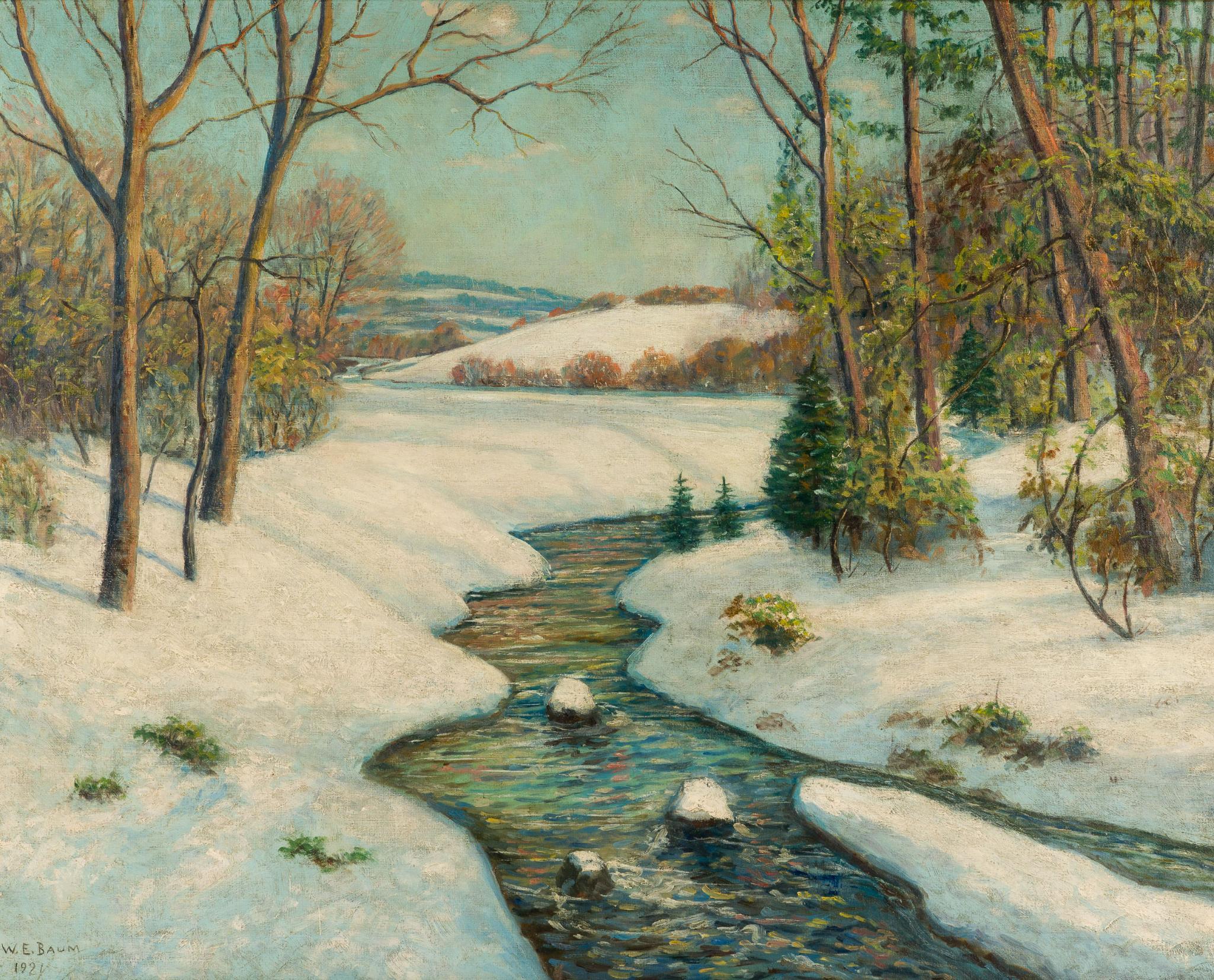 "Sunny Winter Day" by Walter Emerson Baum (American, 1884 - 1956) Oil On Canvas 1921