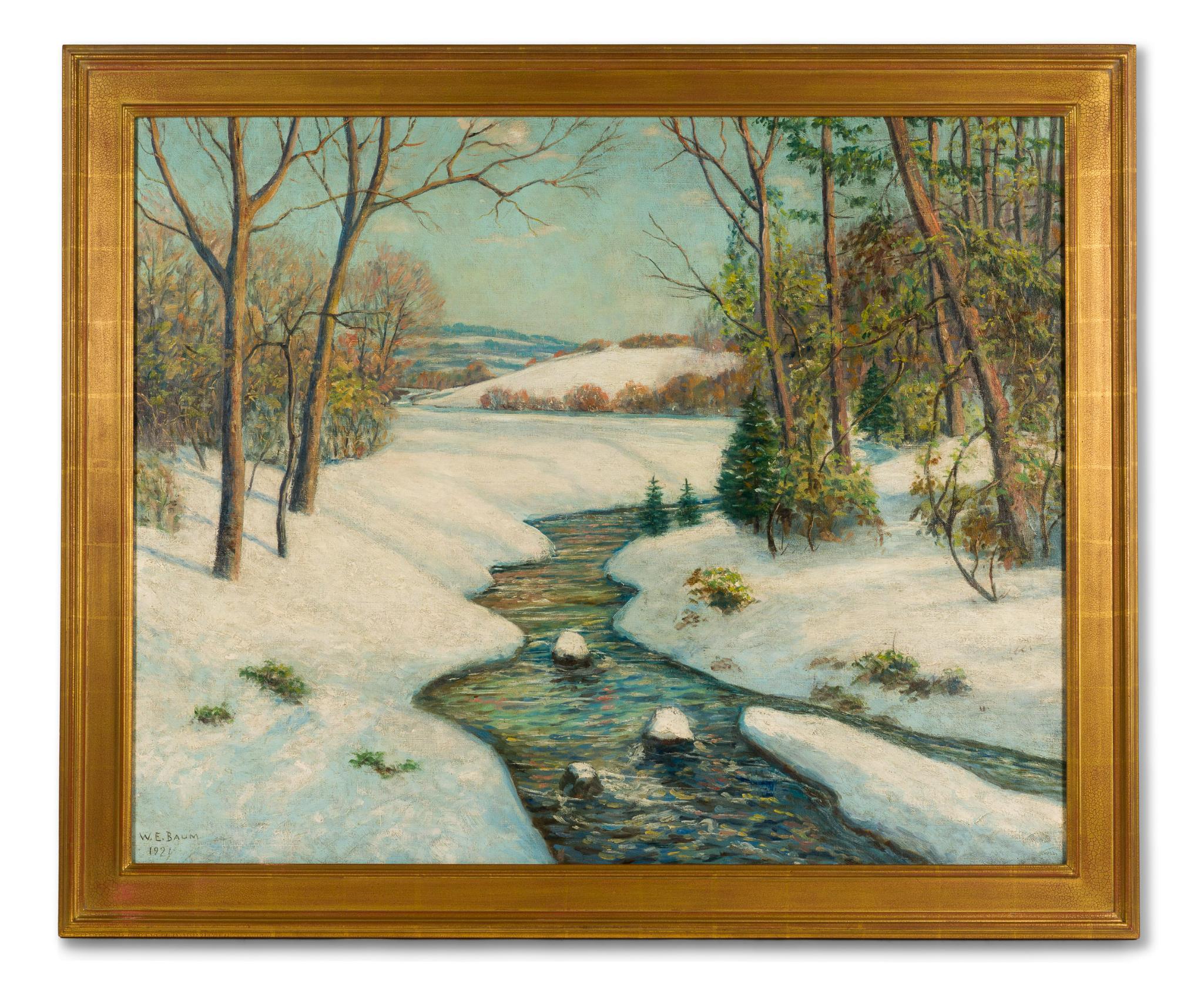 "Sunny Winter Day" by Walter Emerson Baum (American, 1884 - 1956) Oil On Canvas 1921