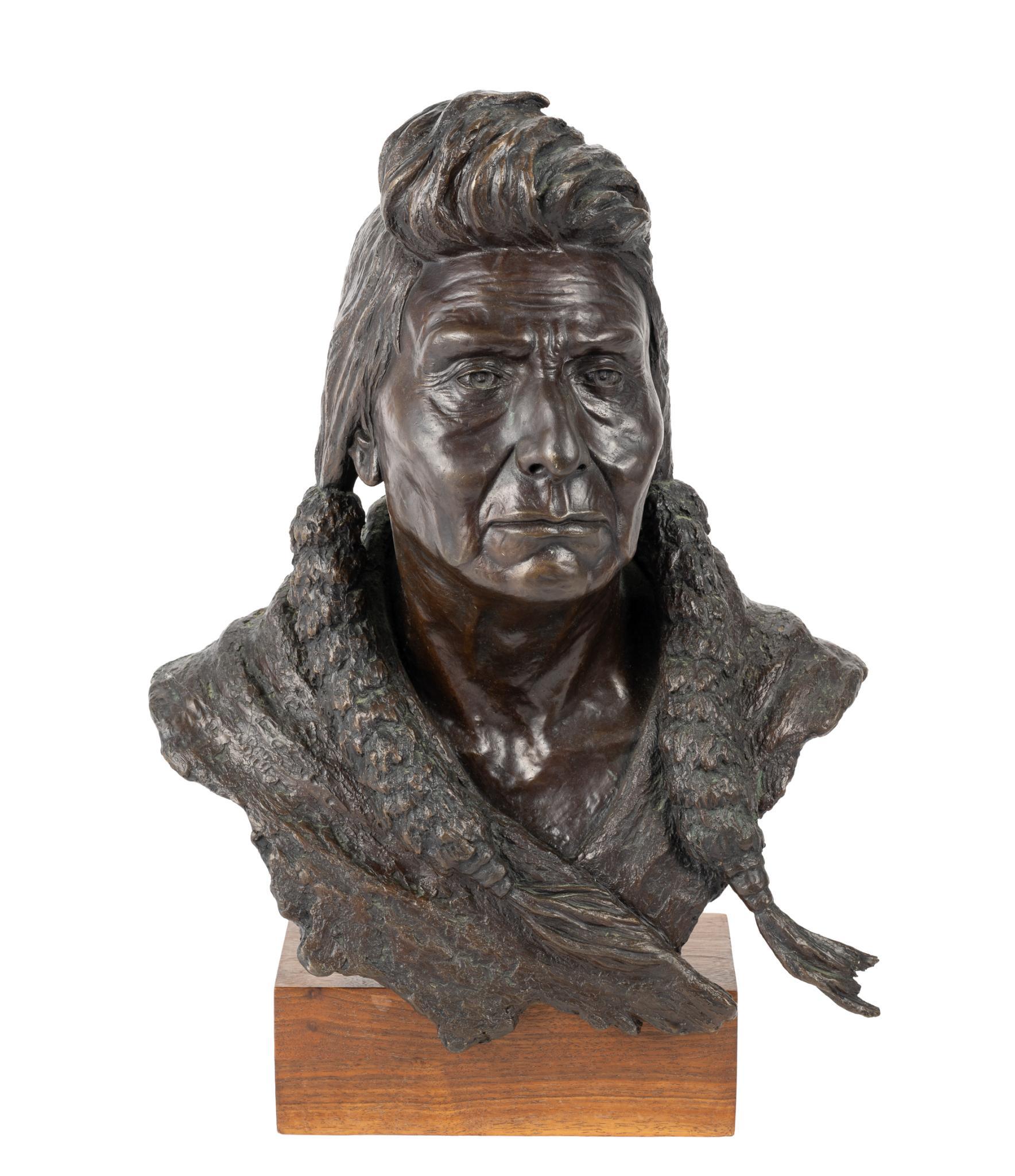 Steven L. Knight Bronze Native American Bust Sculpture
