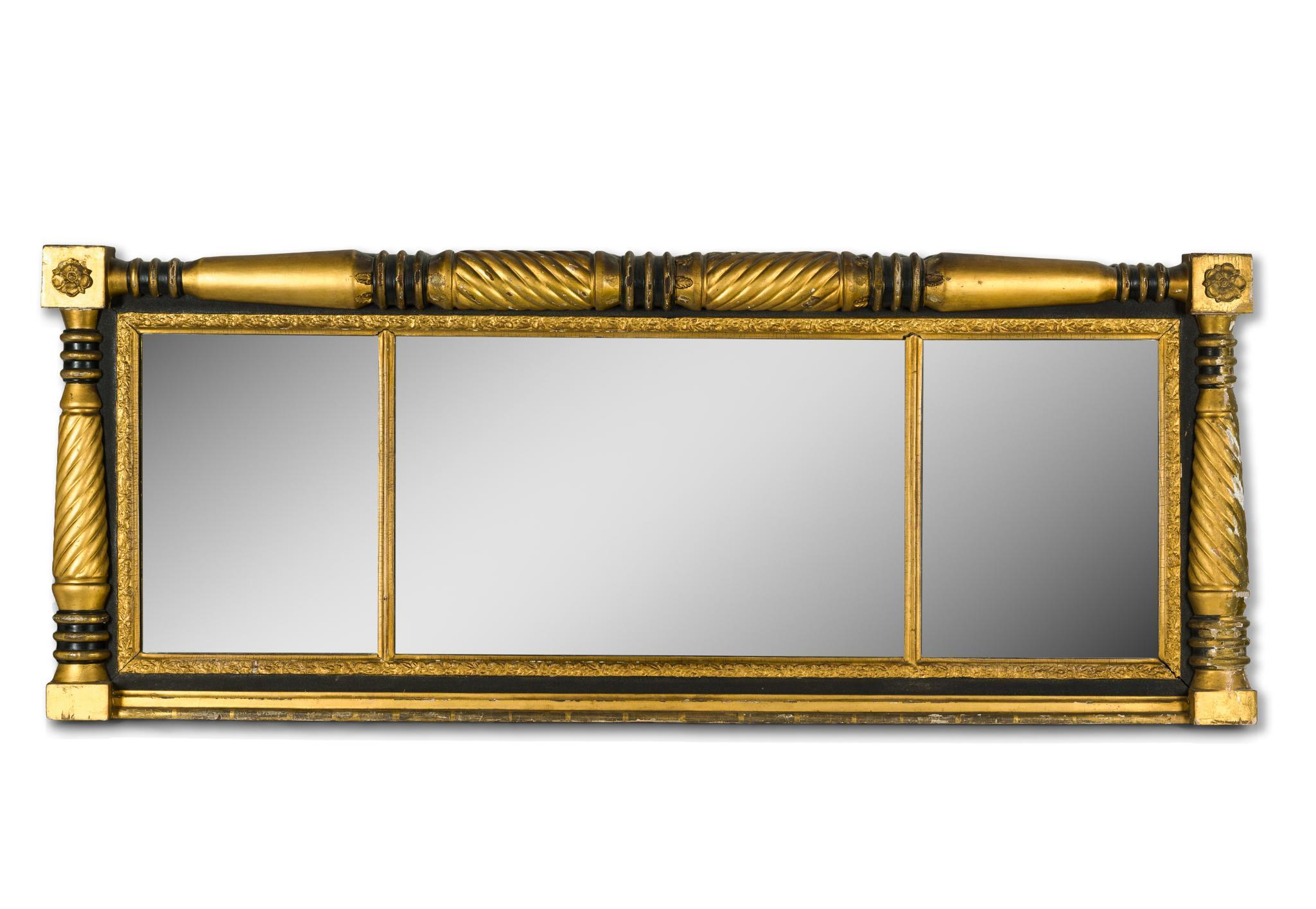 19th C Giltwood Three-Panel Overmantel Mirror
