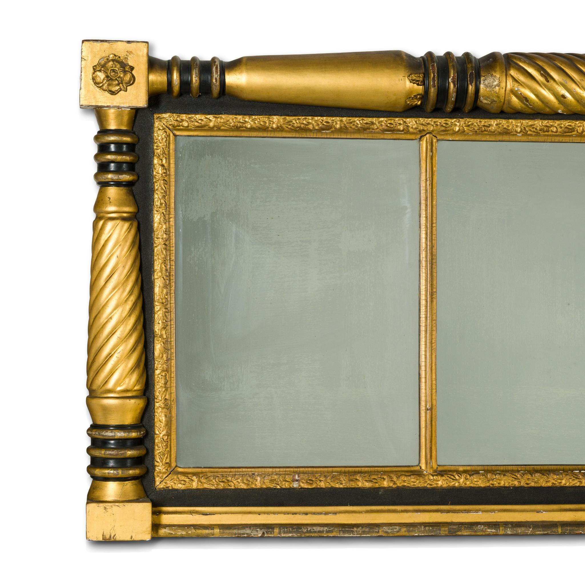 19th C Giltwood Three-Panel Overmantel Mirror
