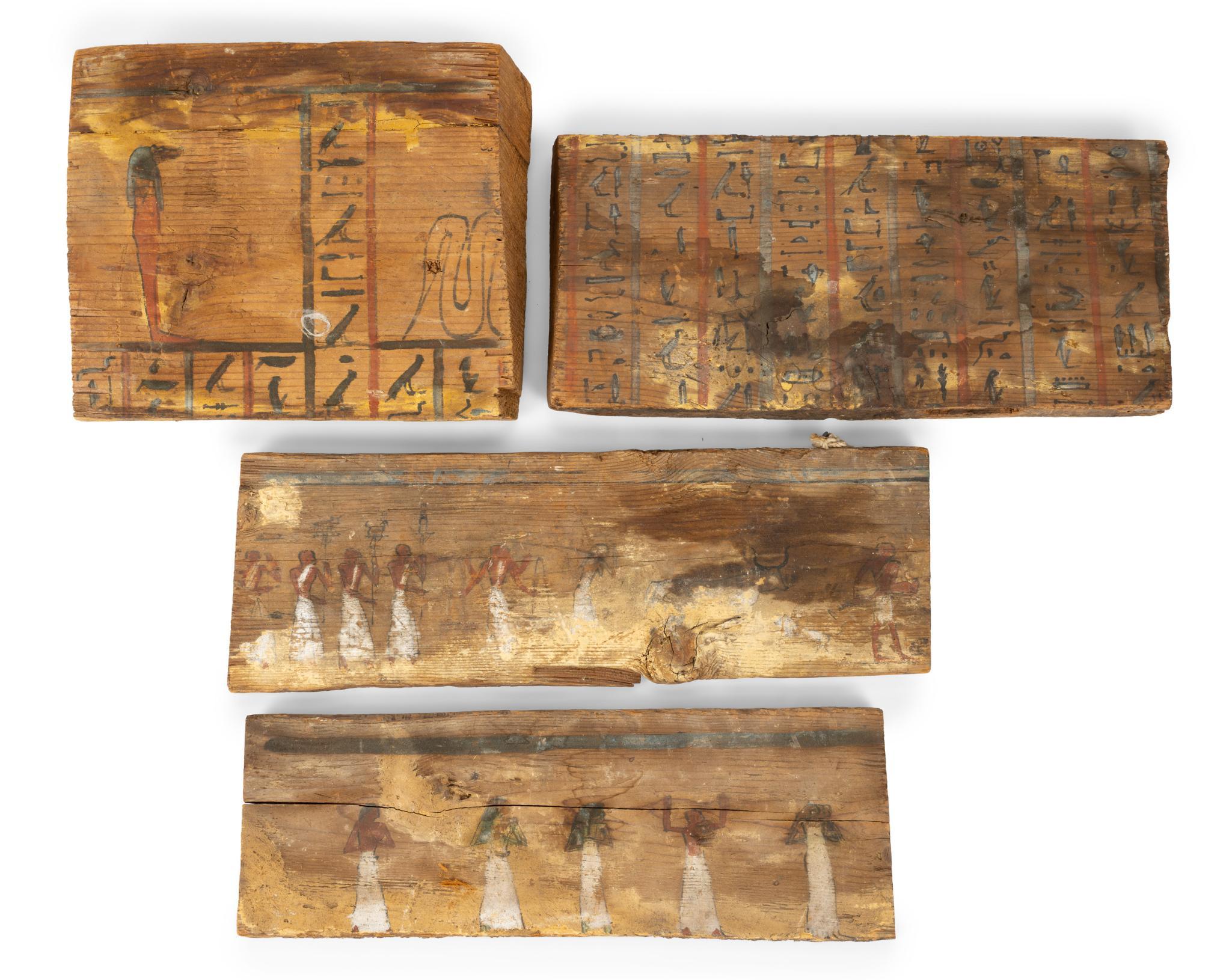 4 Egyptian Painted Wood Fragments