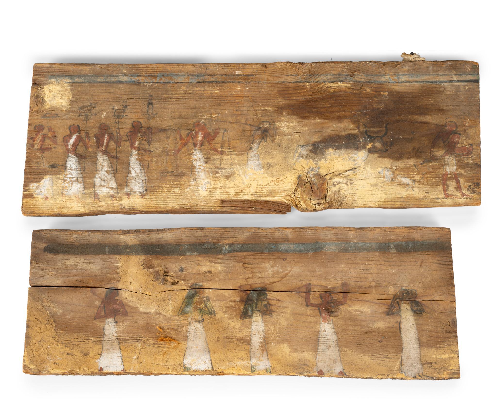 4 Egyptian Painted Wood Fragments