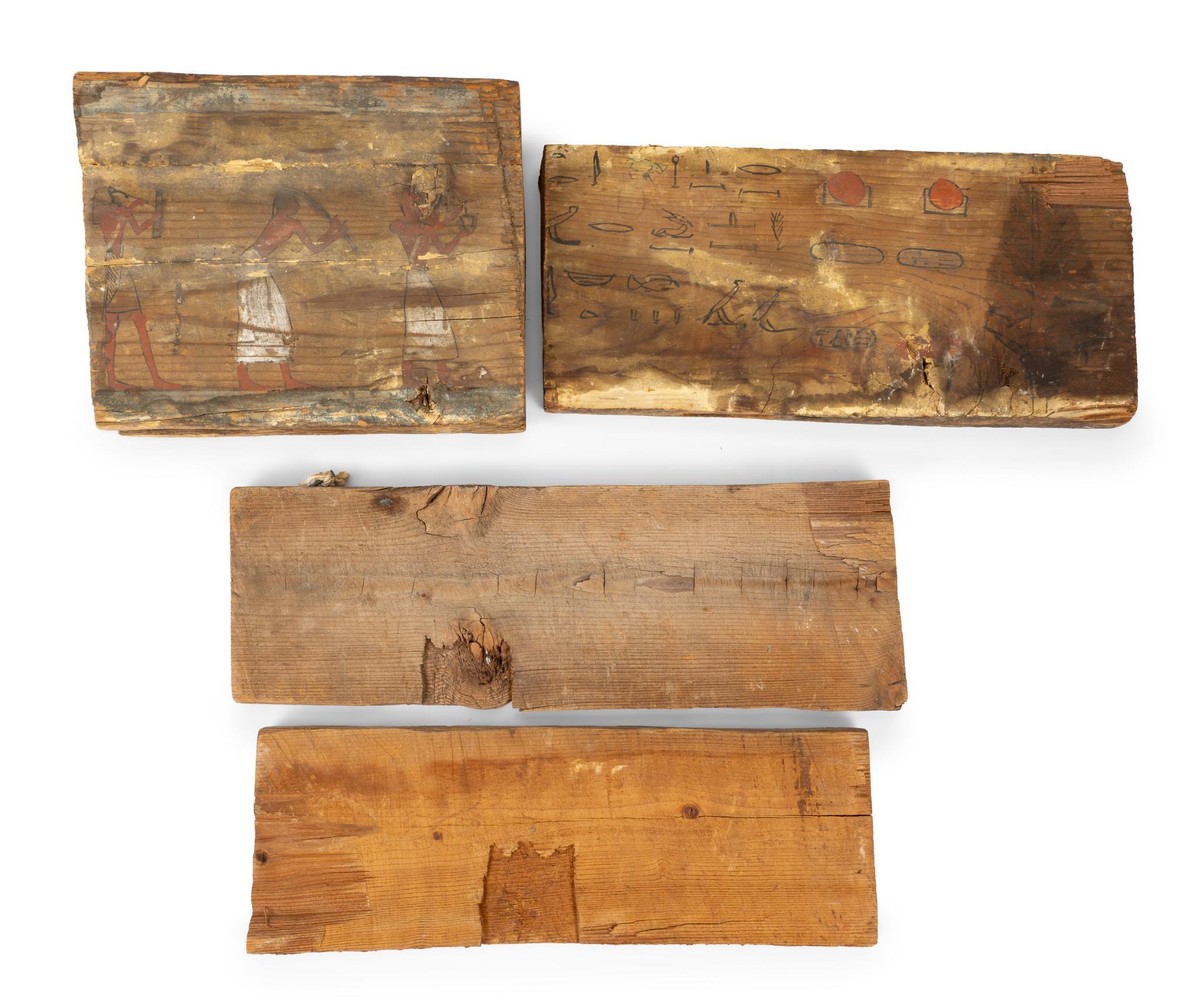 4 Egyptian Painted Wood Fragments