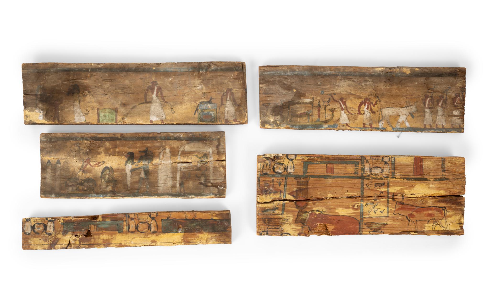5 Egyptian Painted Wood Panels