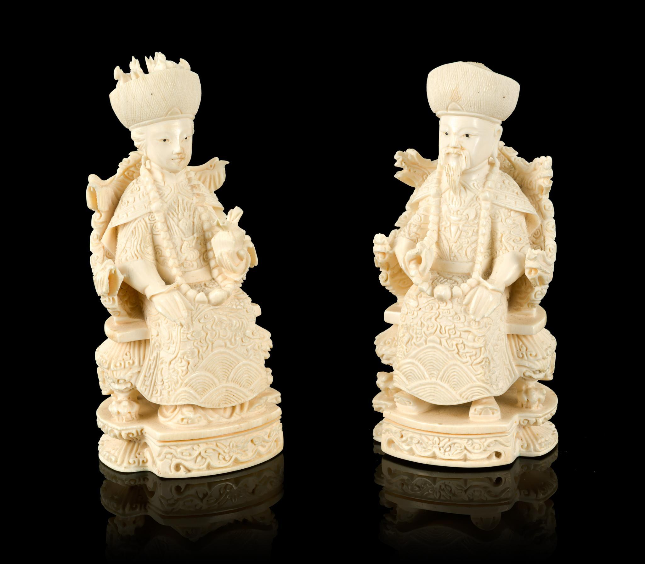 PA RESIDENTS ONLY: Pair of Chinese Emperor Carved Ivory Figures