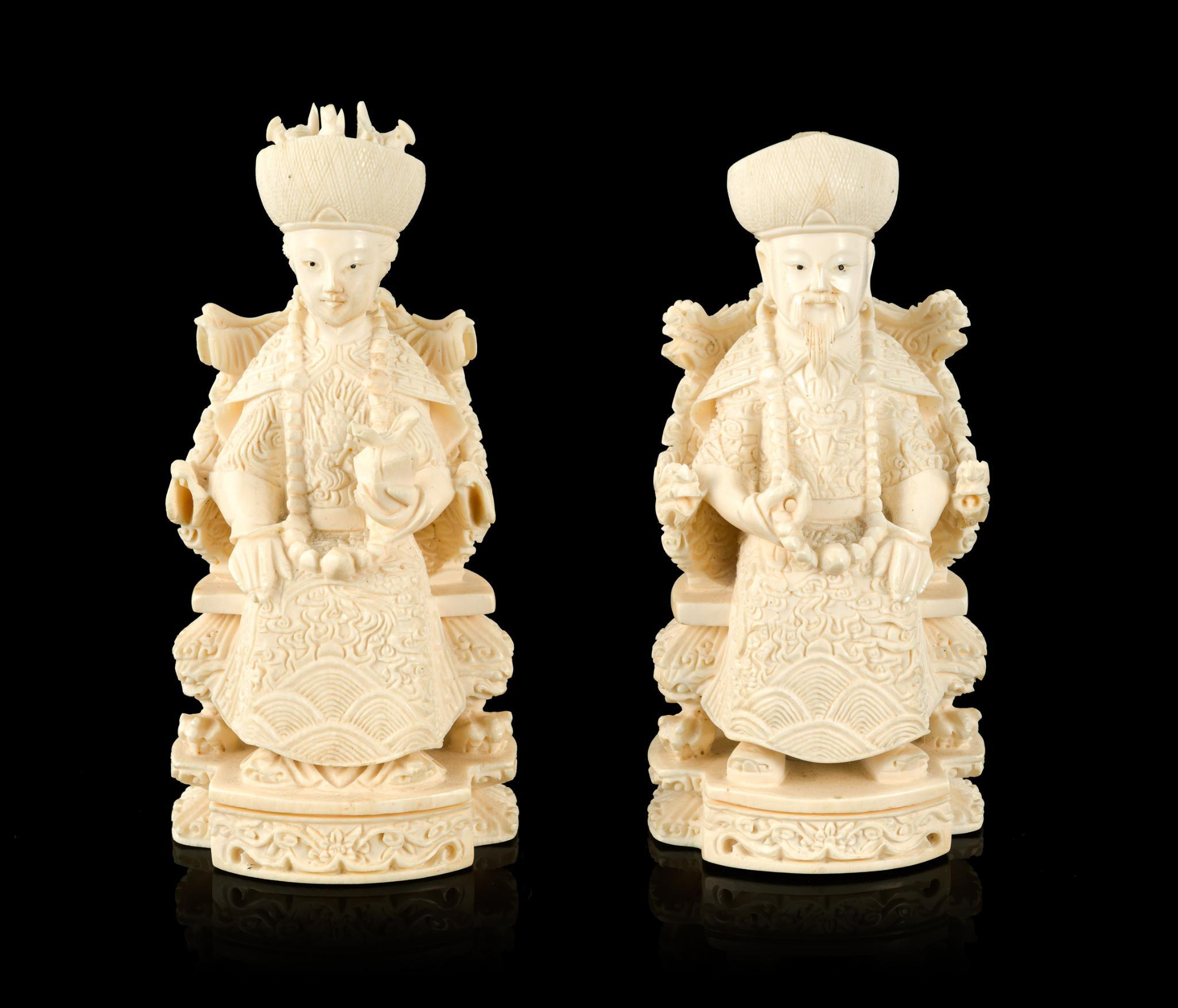 PA RESIDENTS ONLY: Pair of Chinese Emperor Carved Ivory Figures