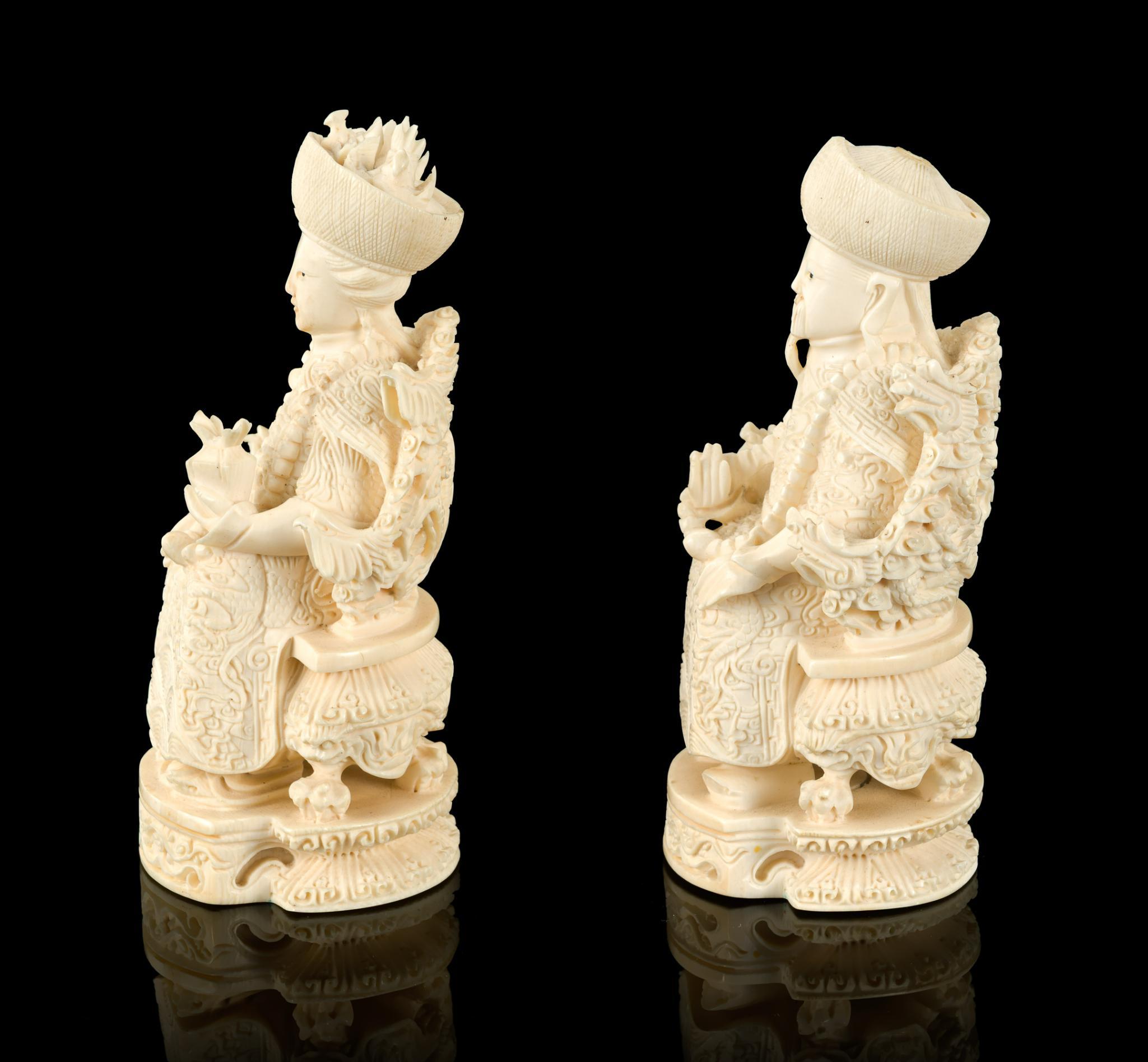 PA RESIDENTS ONLY: Pair of Chinese Emperor Carved Ivory Figures