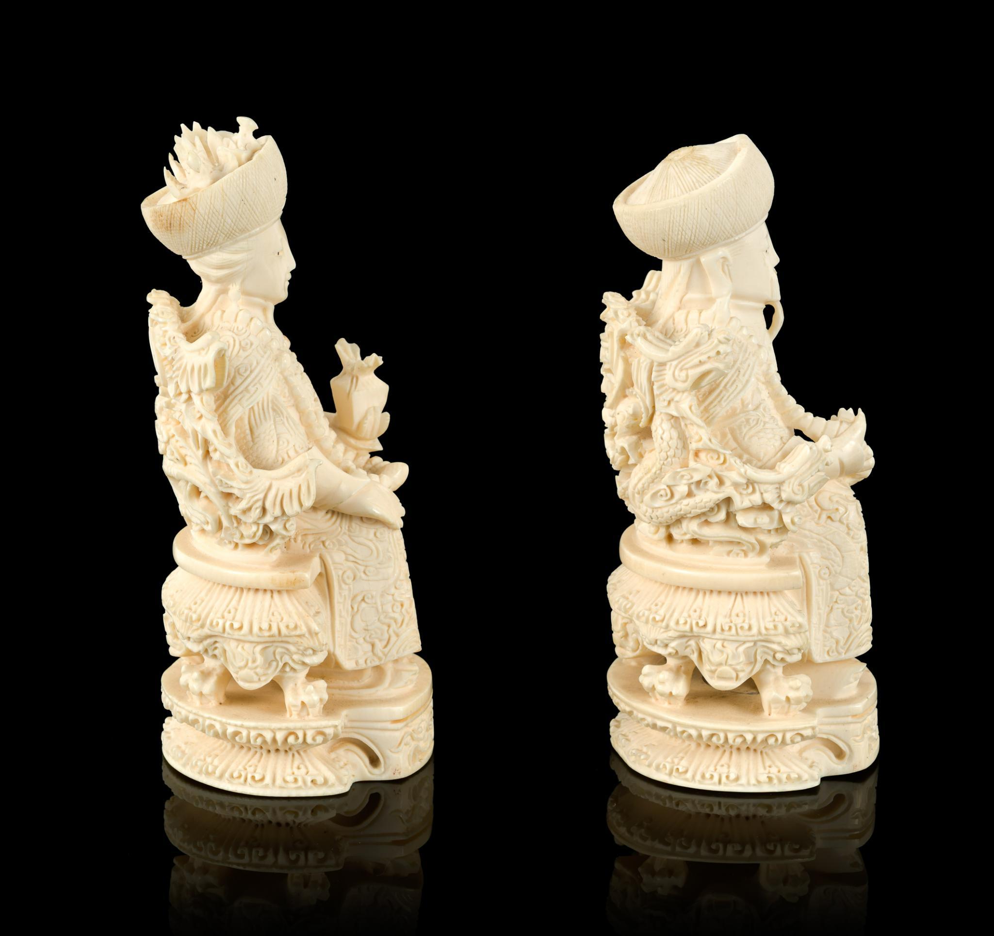 PA RESIDENTS ONLY: Pair of Chinese Emperor Carved Ivory Figures