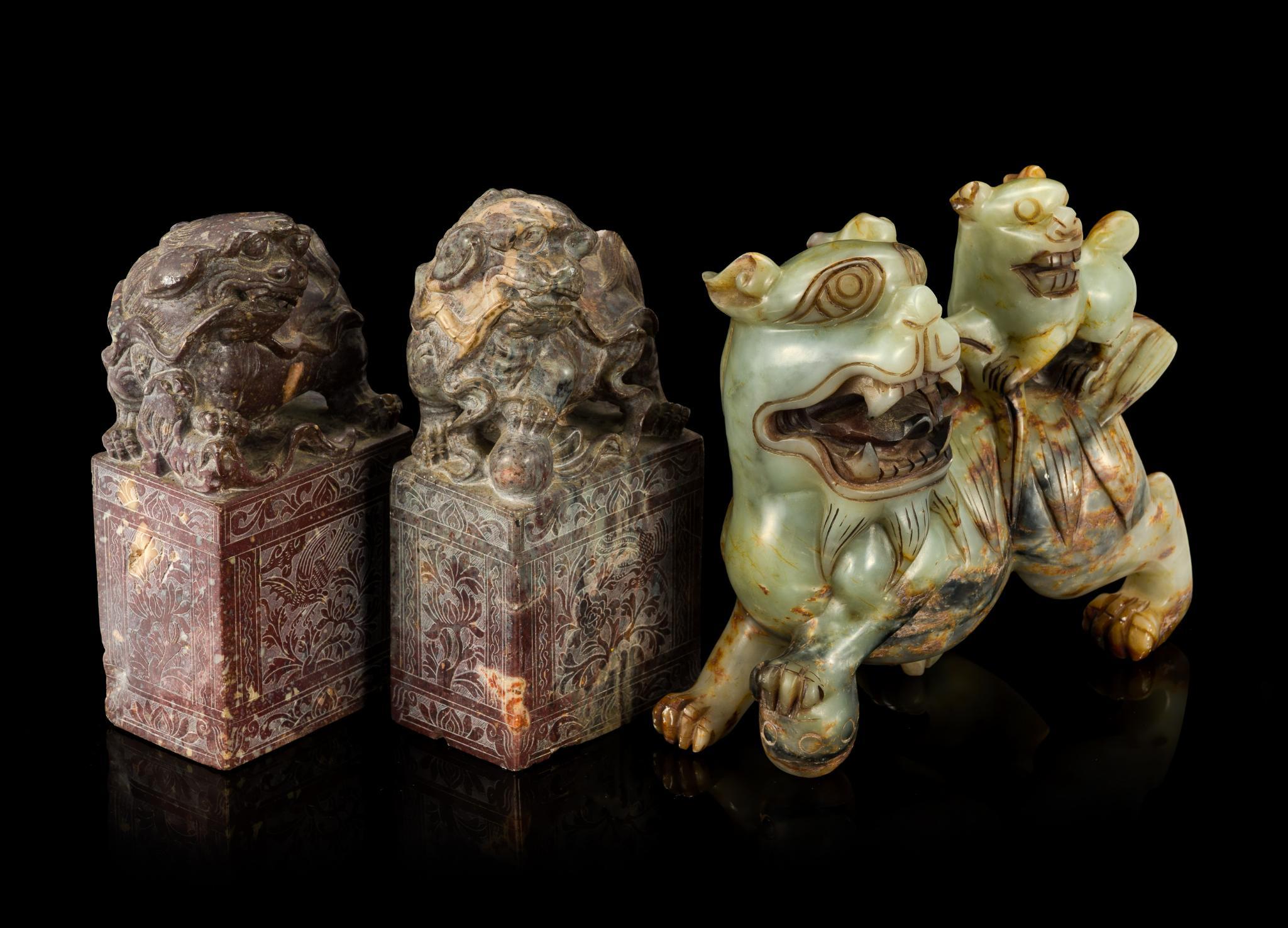 3 Chinese Soapstone and Hardstone Carvings
