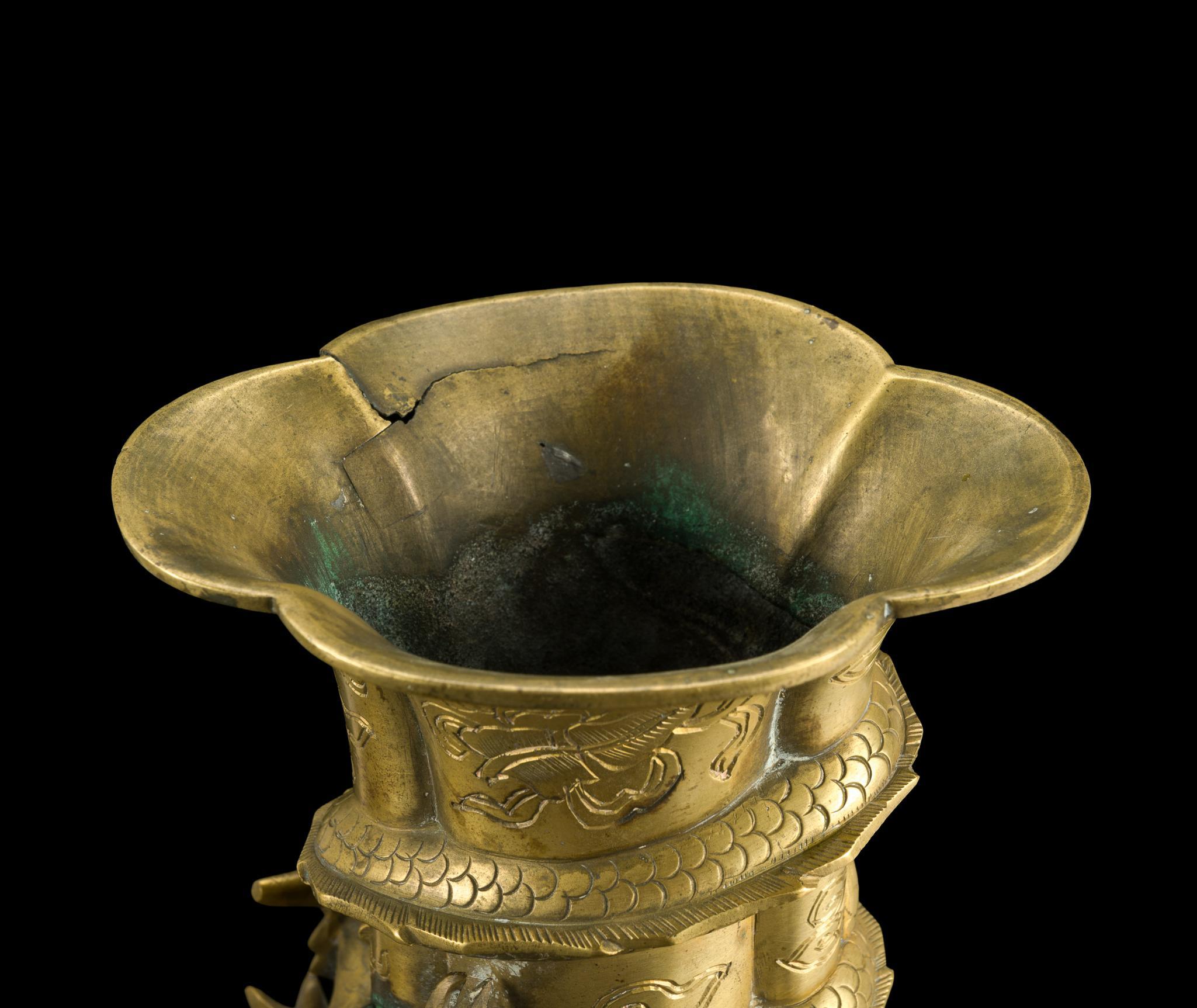 Pair of Chinese Export Brass Dragon Vases