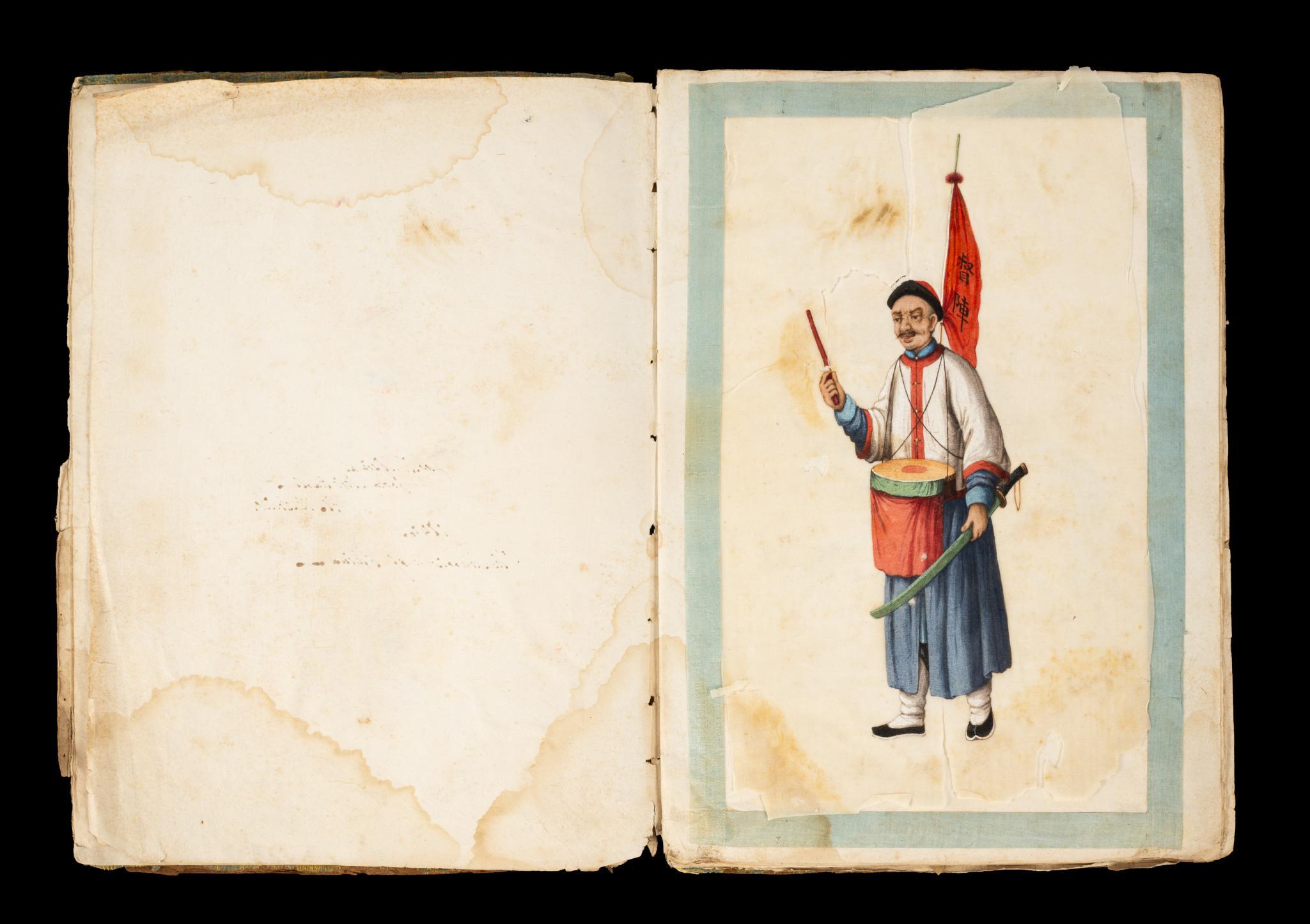 19th C Warriors of China Pith Paper Painting Album