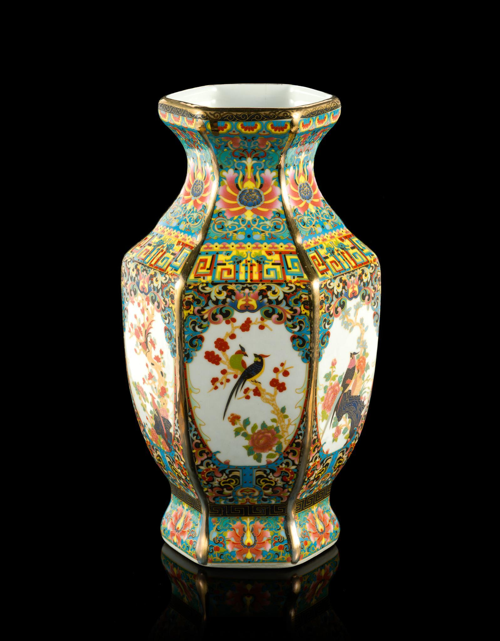 Chinese Famille Rose Hexagonal Vase