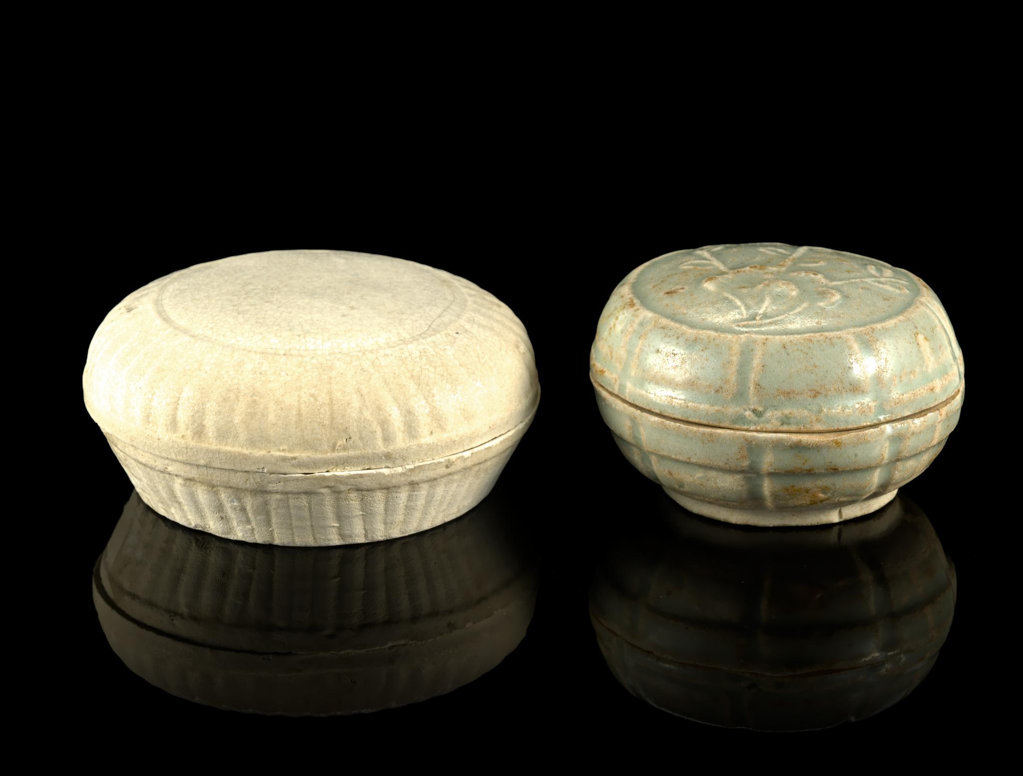Two Qingbai Molded Circular Lidded Boxes