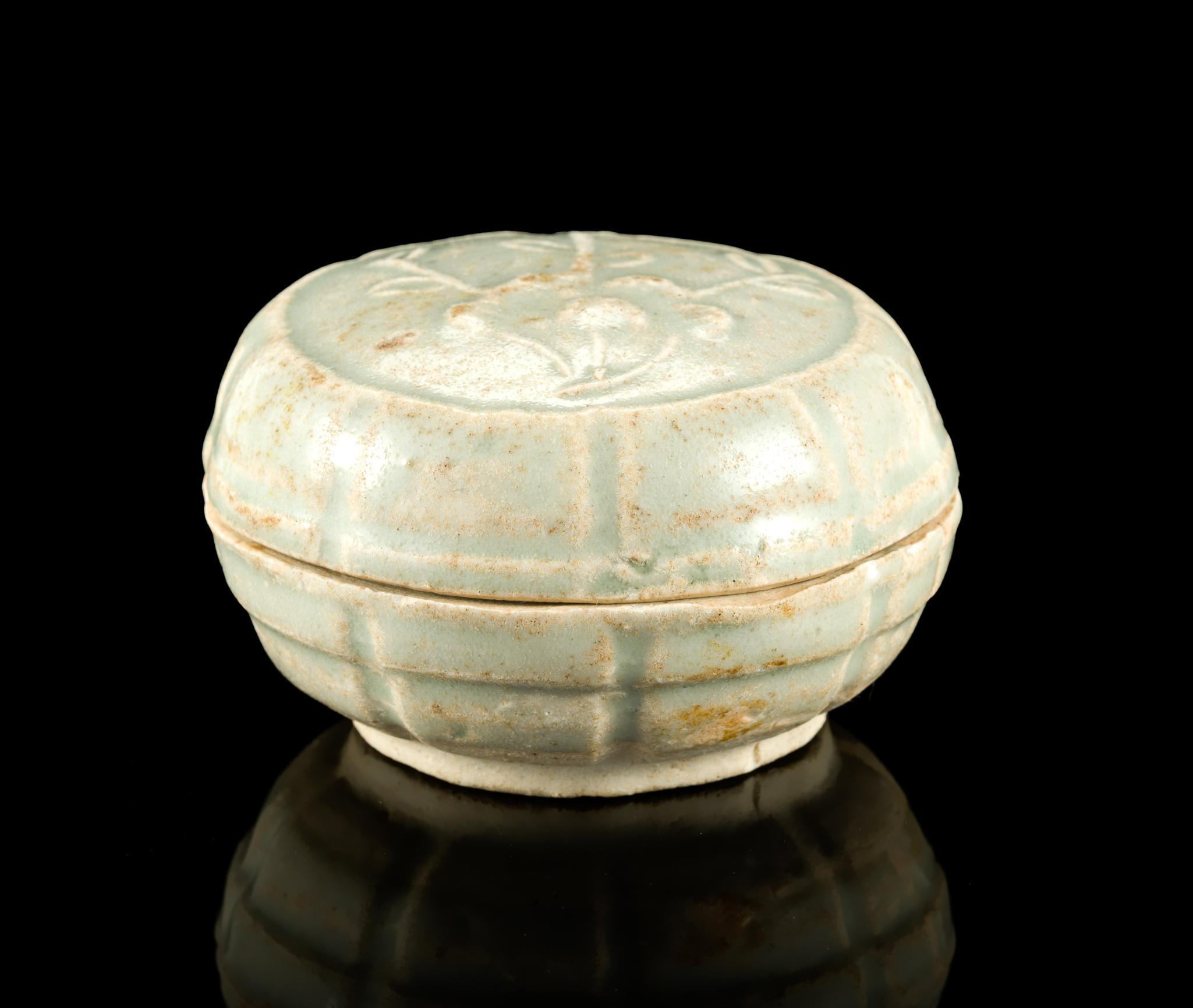 Two Qingbai Molded Circular Lidded Boxes