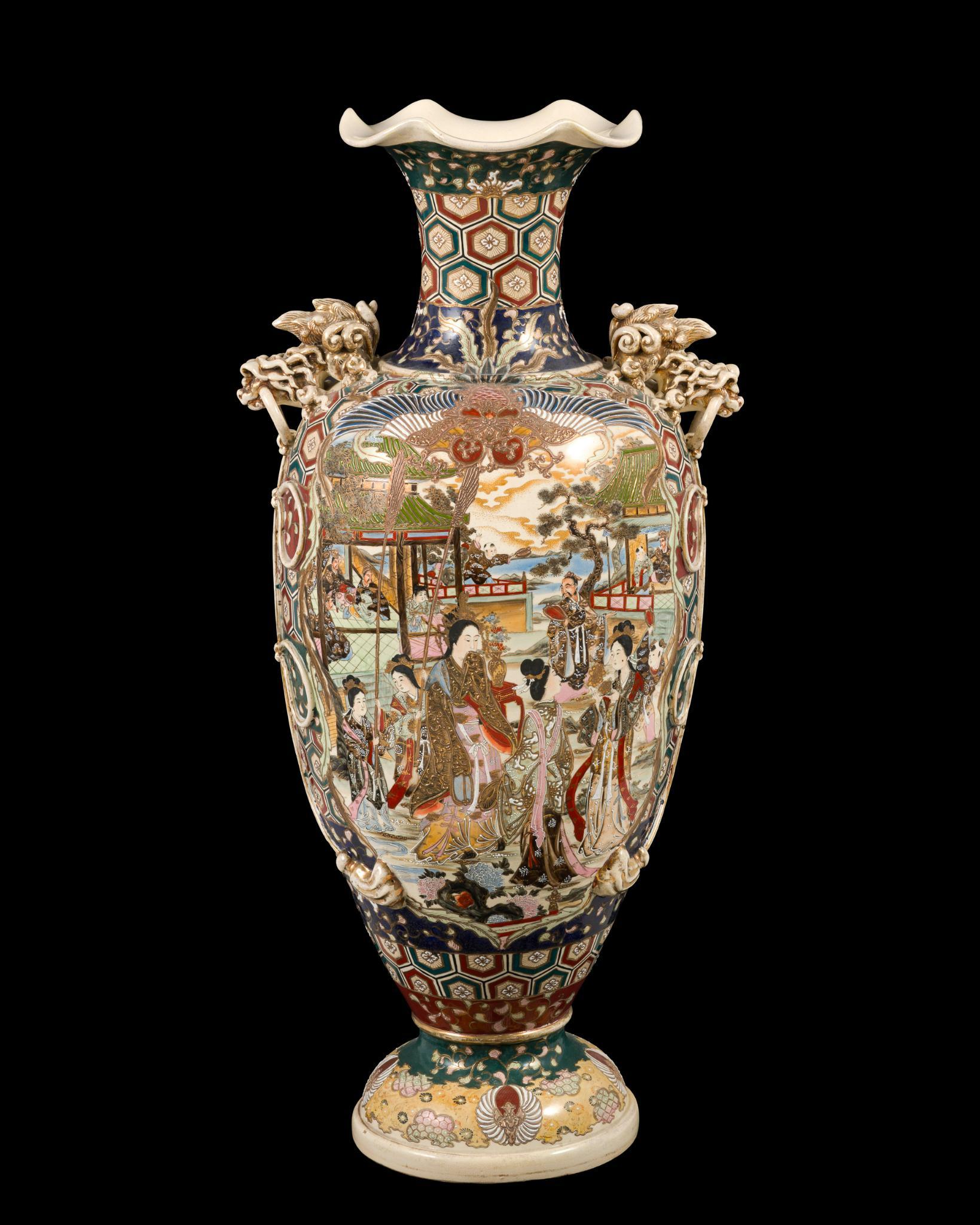 Monumental Meiji Period Japanese Satsuma Palace Vase