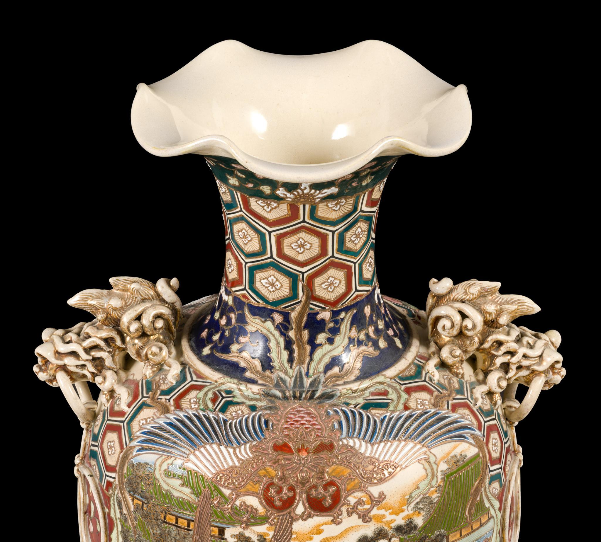 Monumental Meiji Period Japanese Satsuma Palace Vase