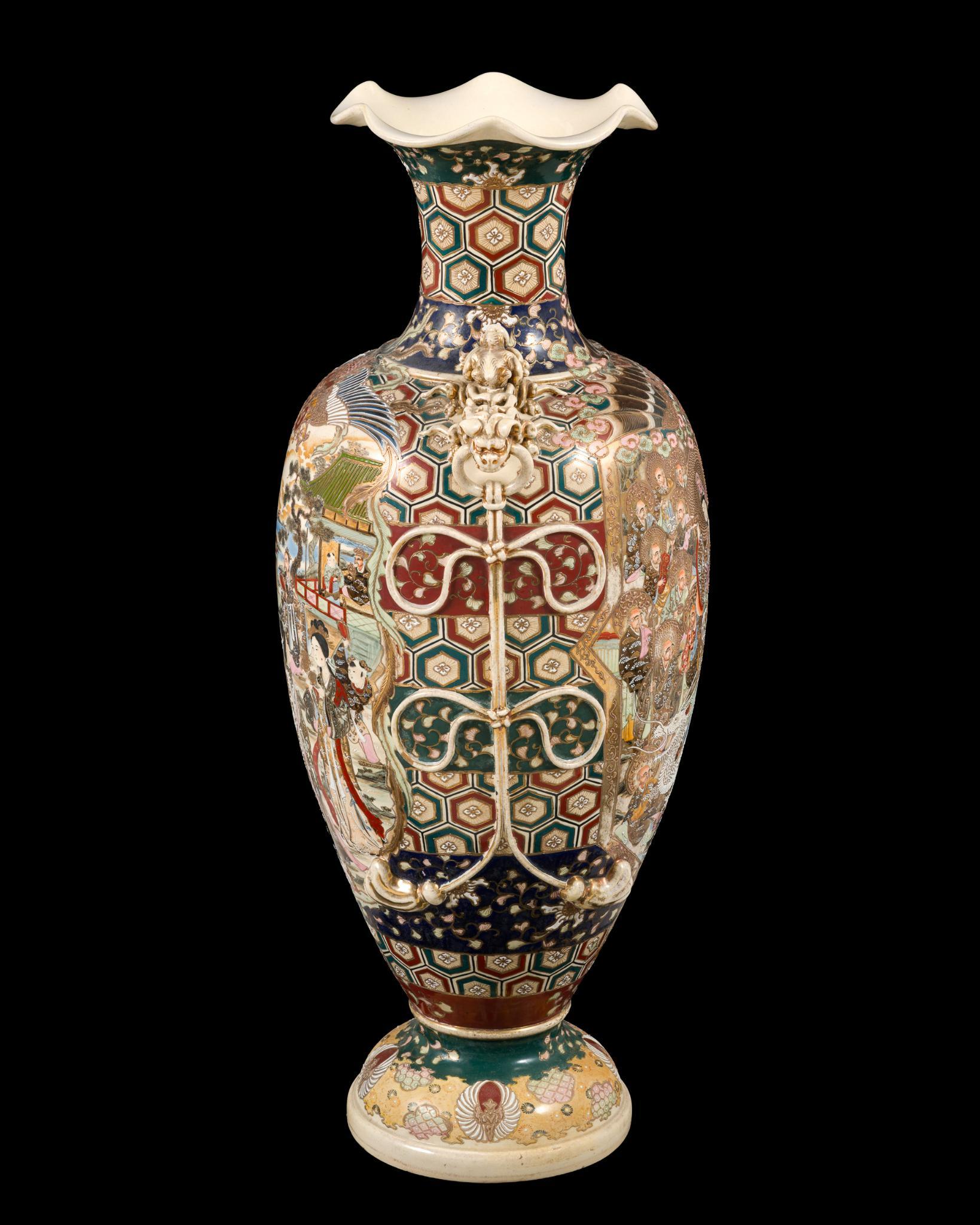 Monumental Meiji Period Japanese Satsuma Palace Vase