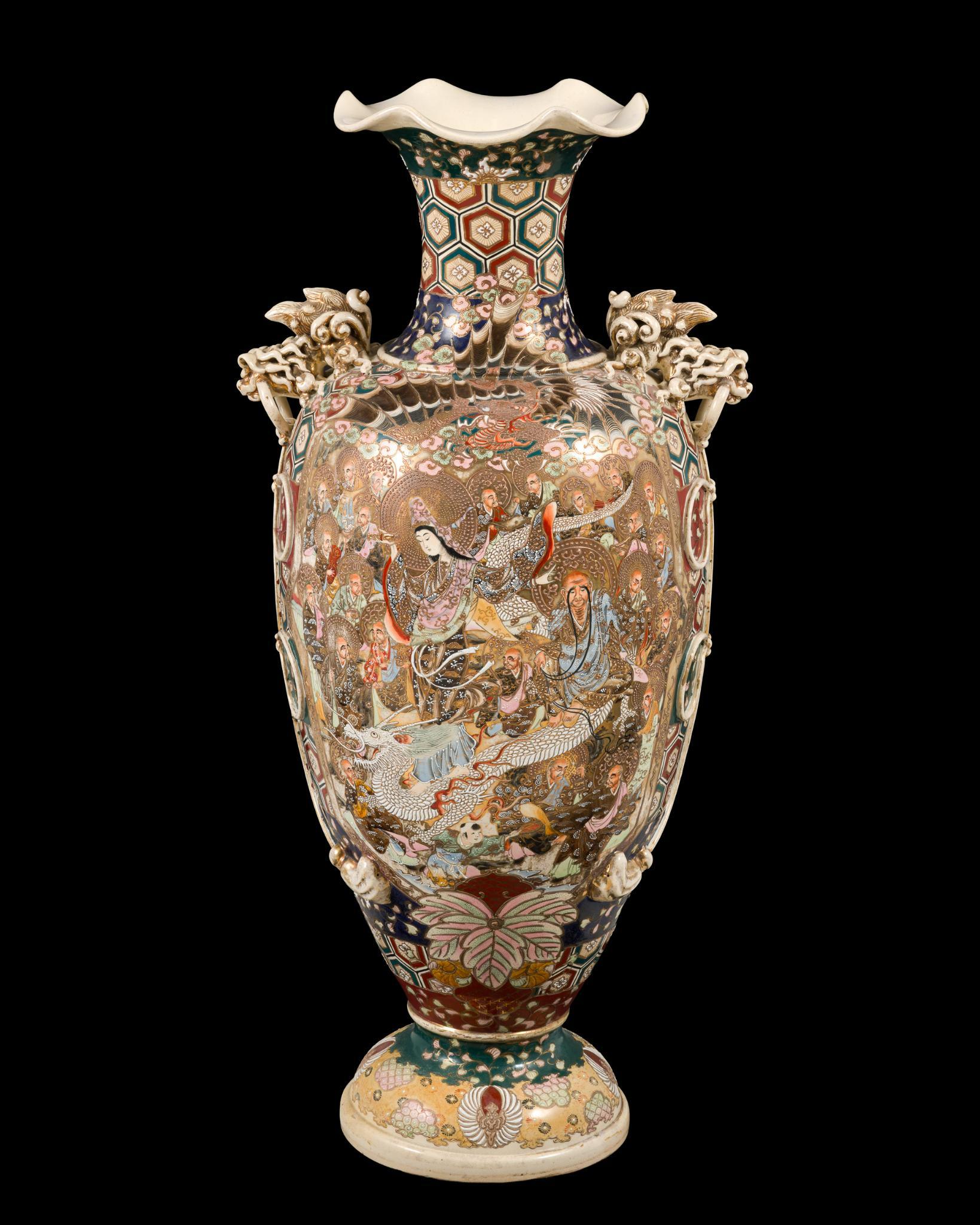 Monumental Meiji Period Japanese Satsuma Palace Vase