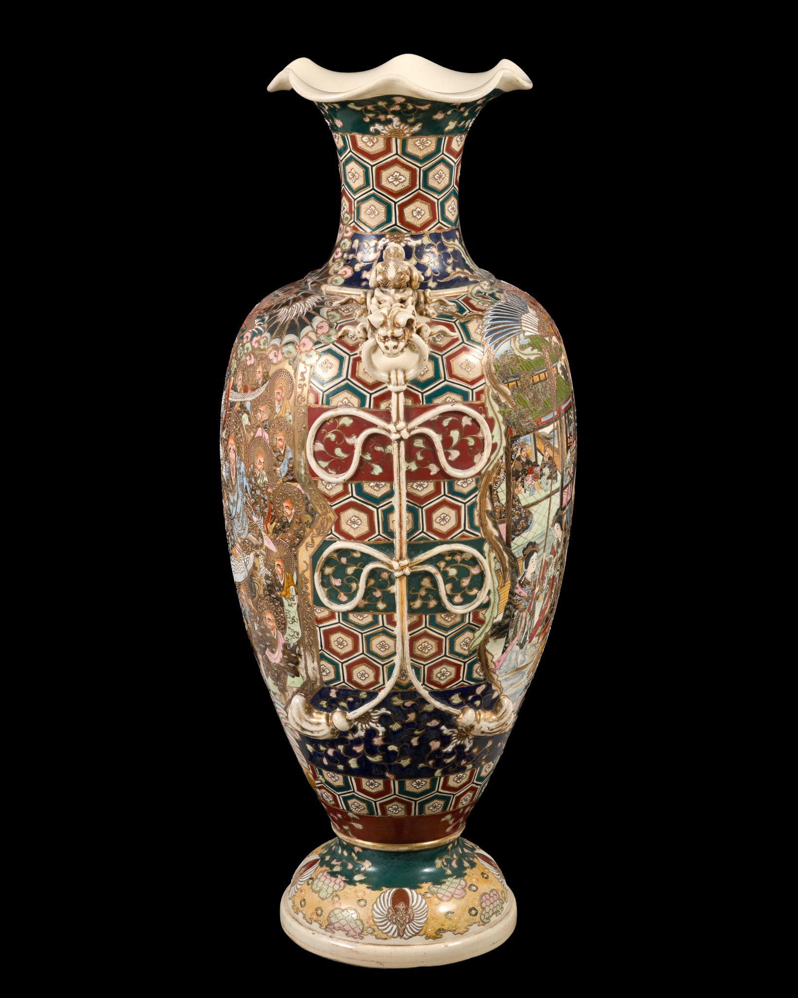 Monumental Meiji Period Japanese Satsuma Palace Vase