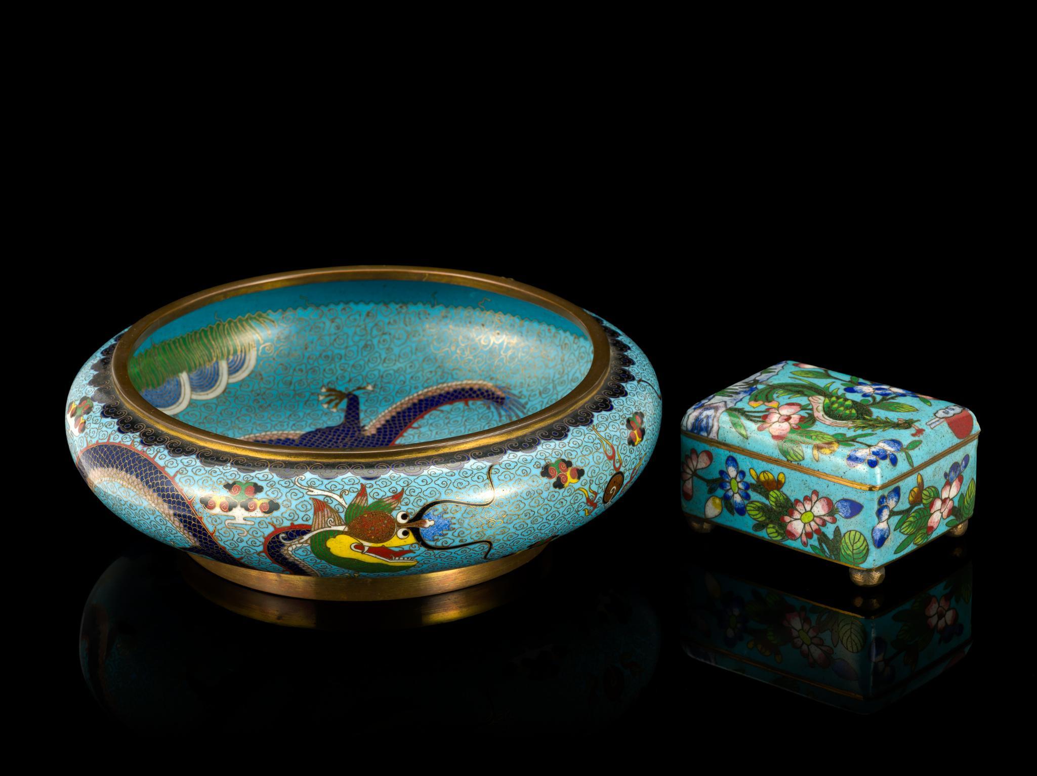 2 Chinese Cloisonne Enamel on Bronze Articles