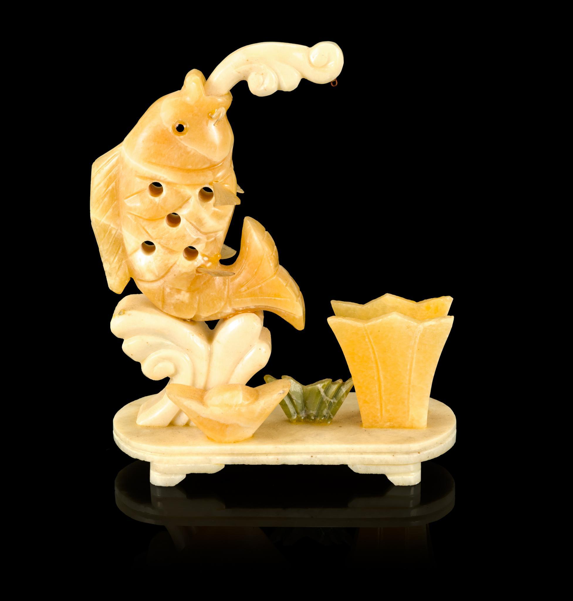 3 Chinese Carved Soapstone Desk Objects