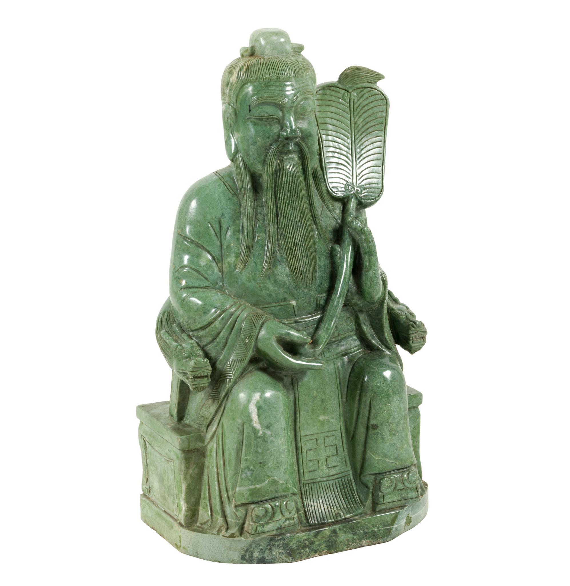 Large Chinese Carved Figure of a Seated Deity