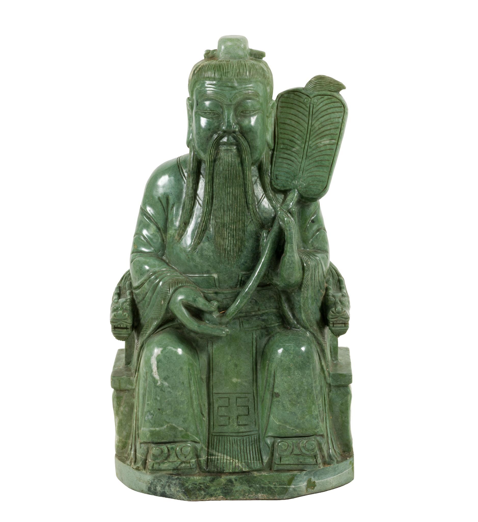 Large Chinese Carved Figure of a Seated Deity