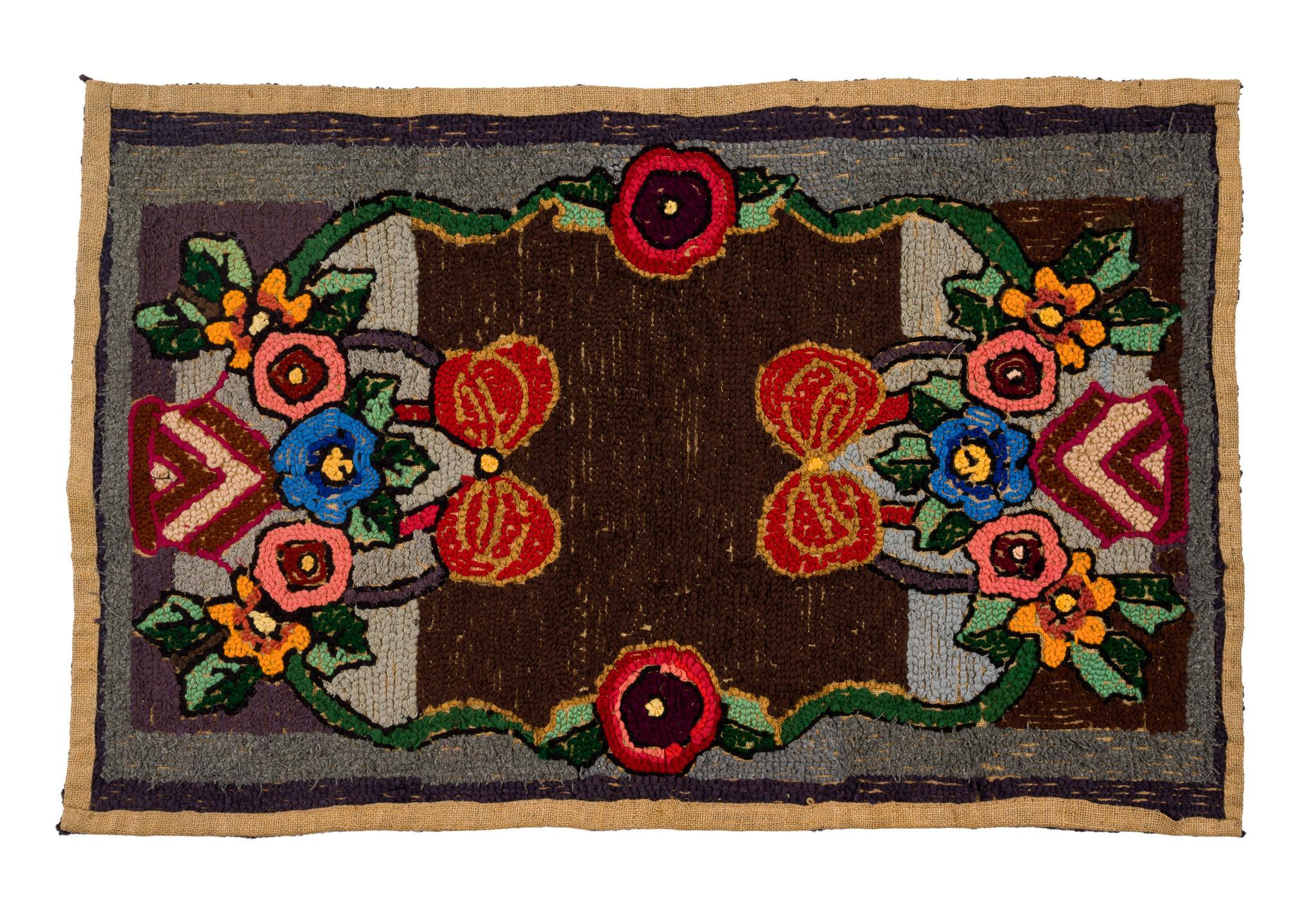 2 Amish Floral Hooked Rugs