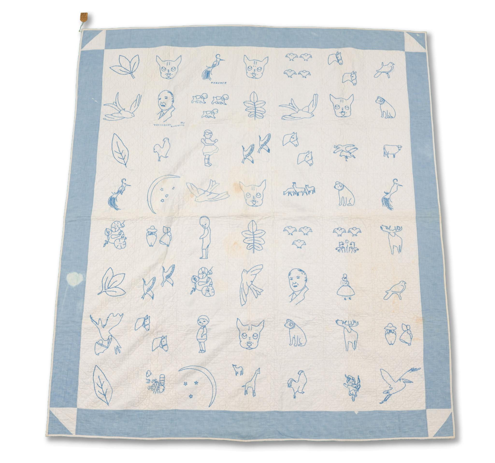Embroidered Quilt with Portrait of US President Warren G. Harding