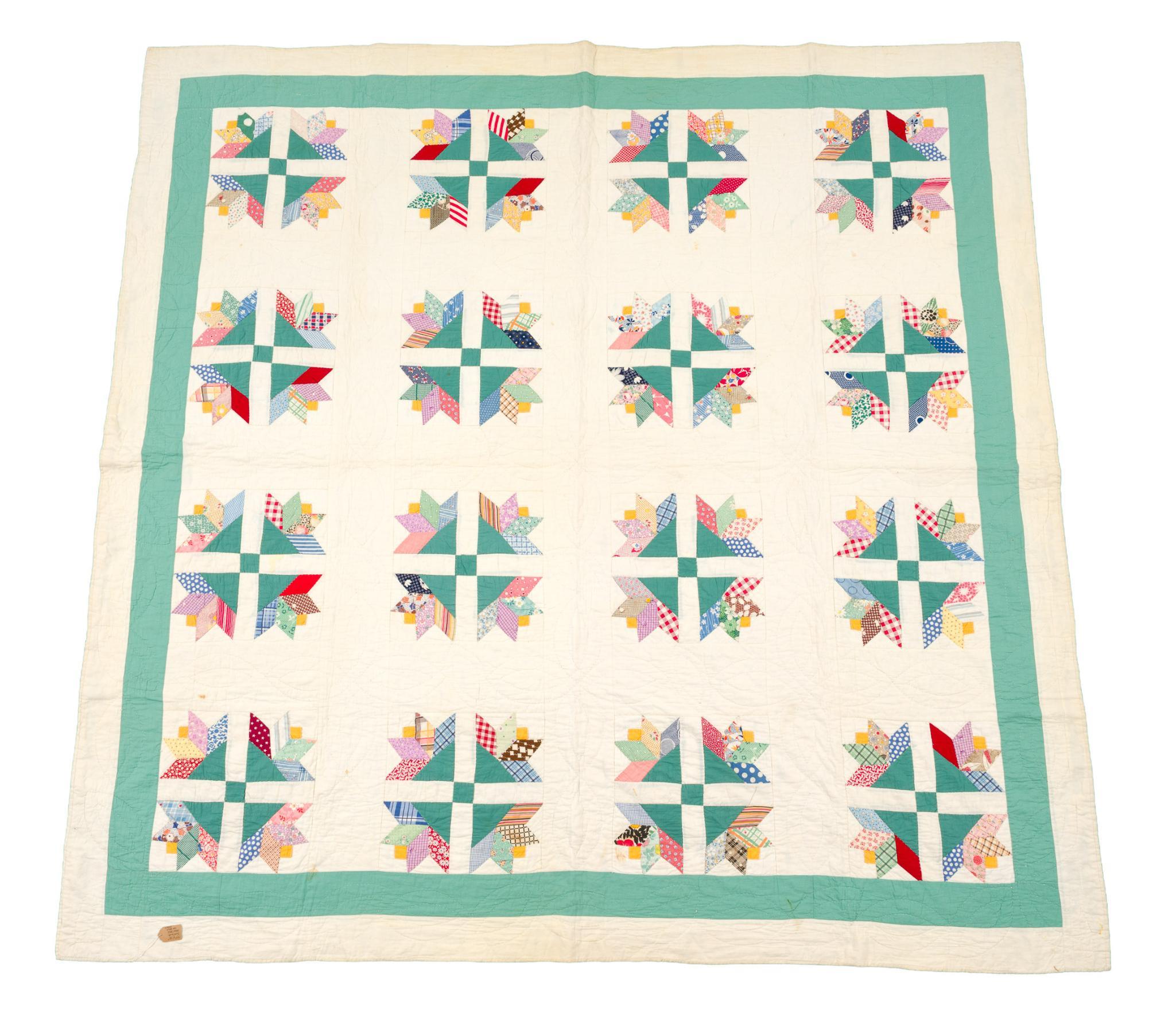 1930s Goose Tracks Feed-Sack Quilt