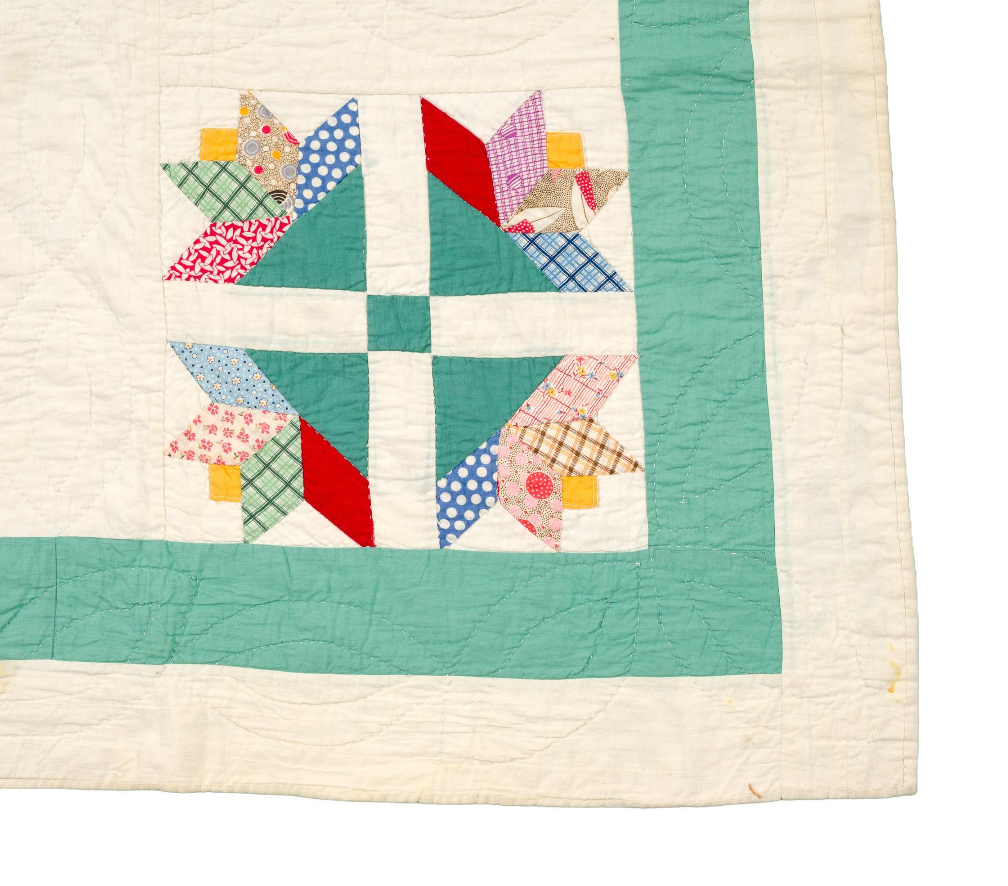1930s Goose Tracks Feed-Sack Quilt