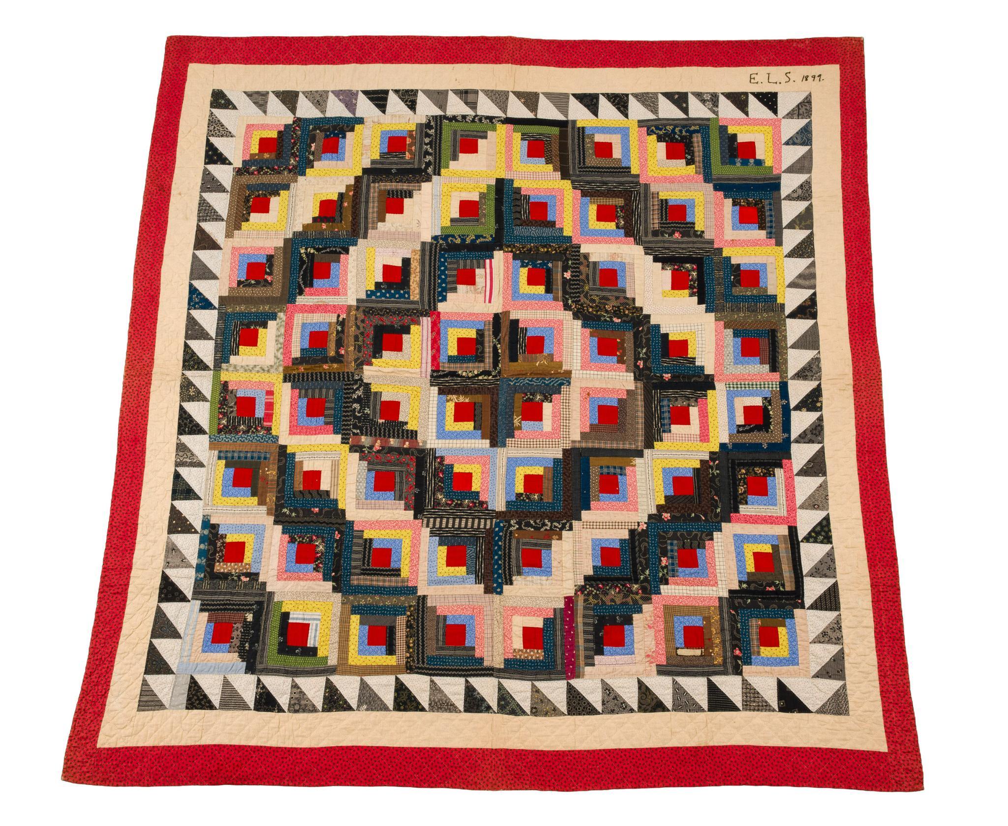1891 Signed & Dated Log Cabin Quilt