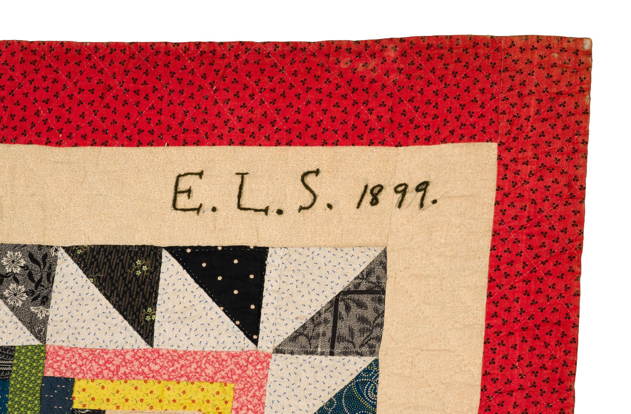 1891 Signed & Dated Log Cabin Quilt