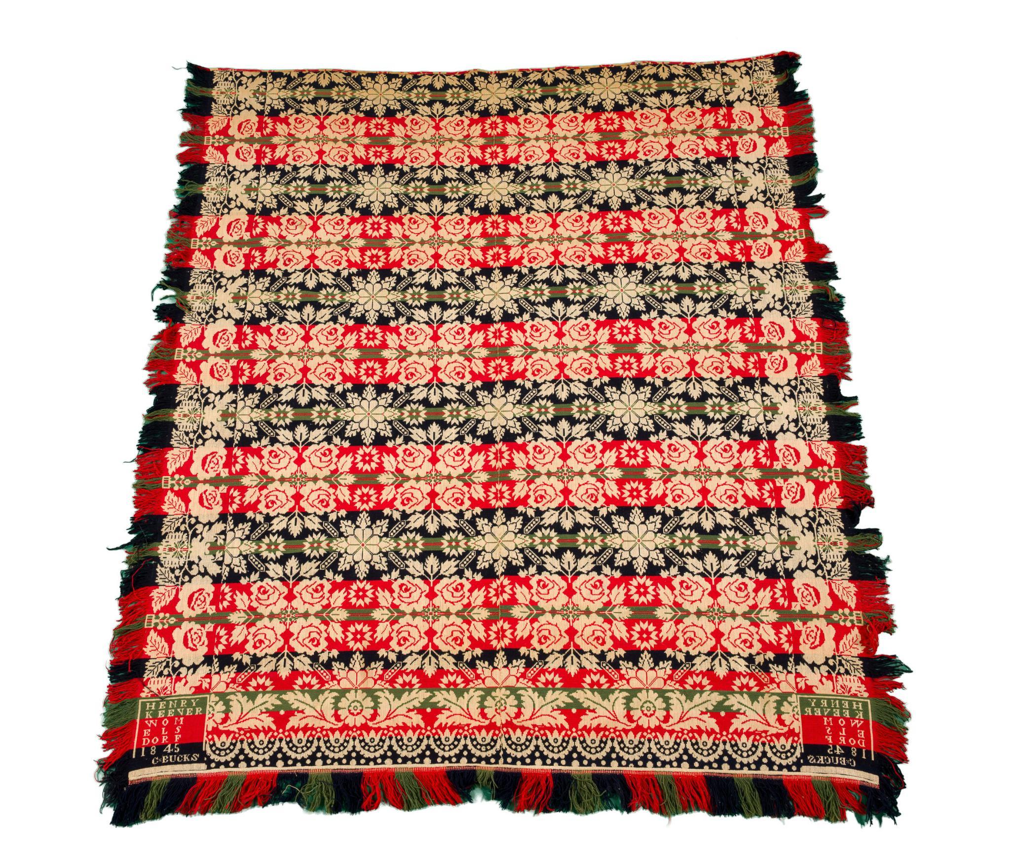 Henry Keener Womelsdorf 1845 Pennsylvania Jacquard Coverlet