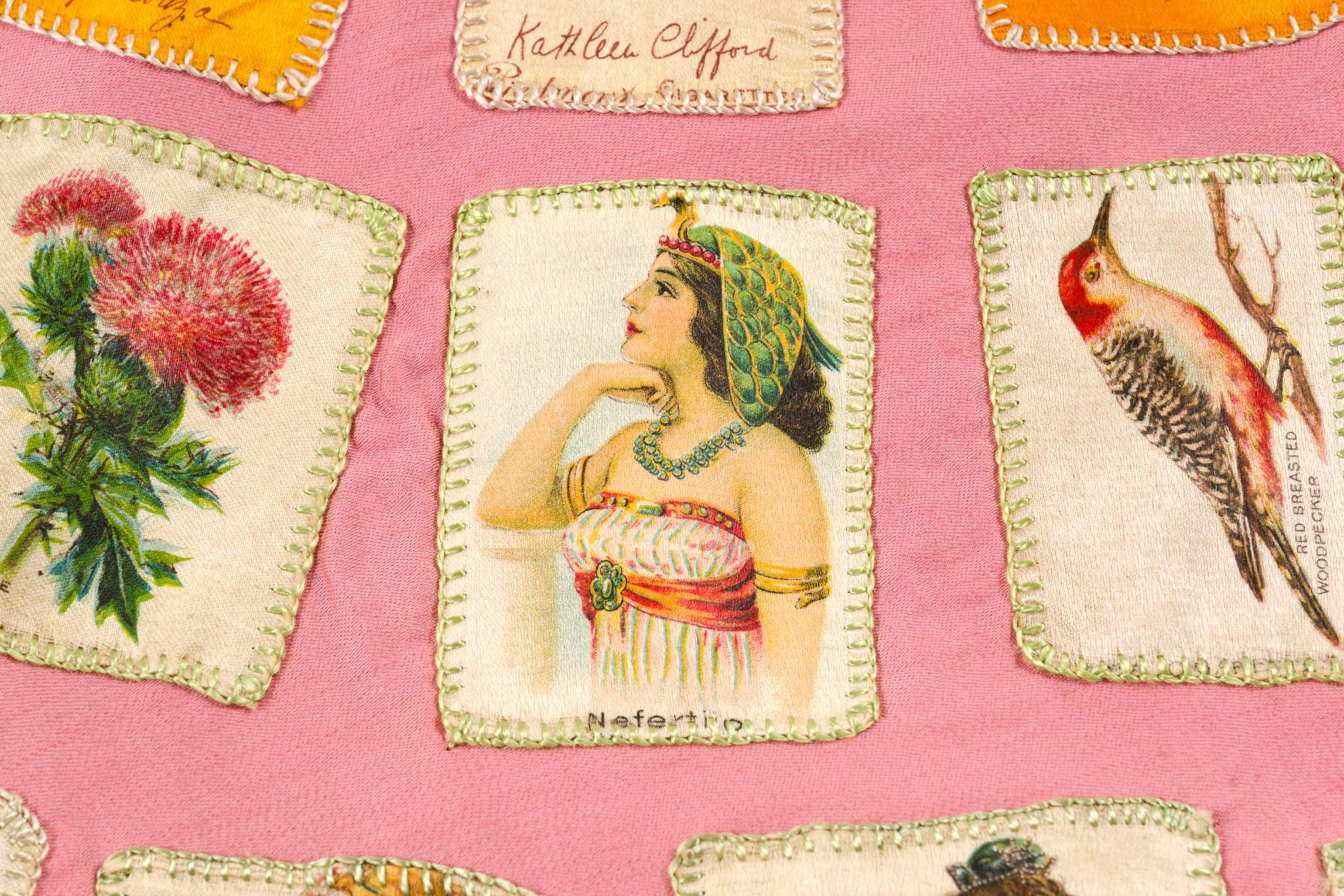 Early 20th C Cigarette Silk Quilt with 505 Tobacco Premiums, Including Ty Cobb