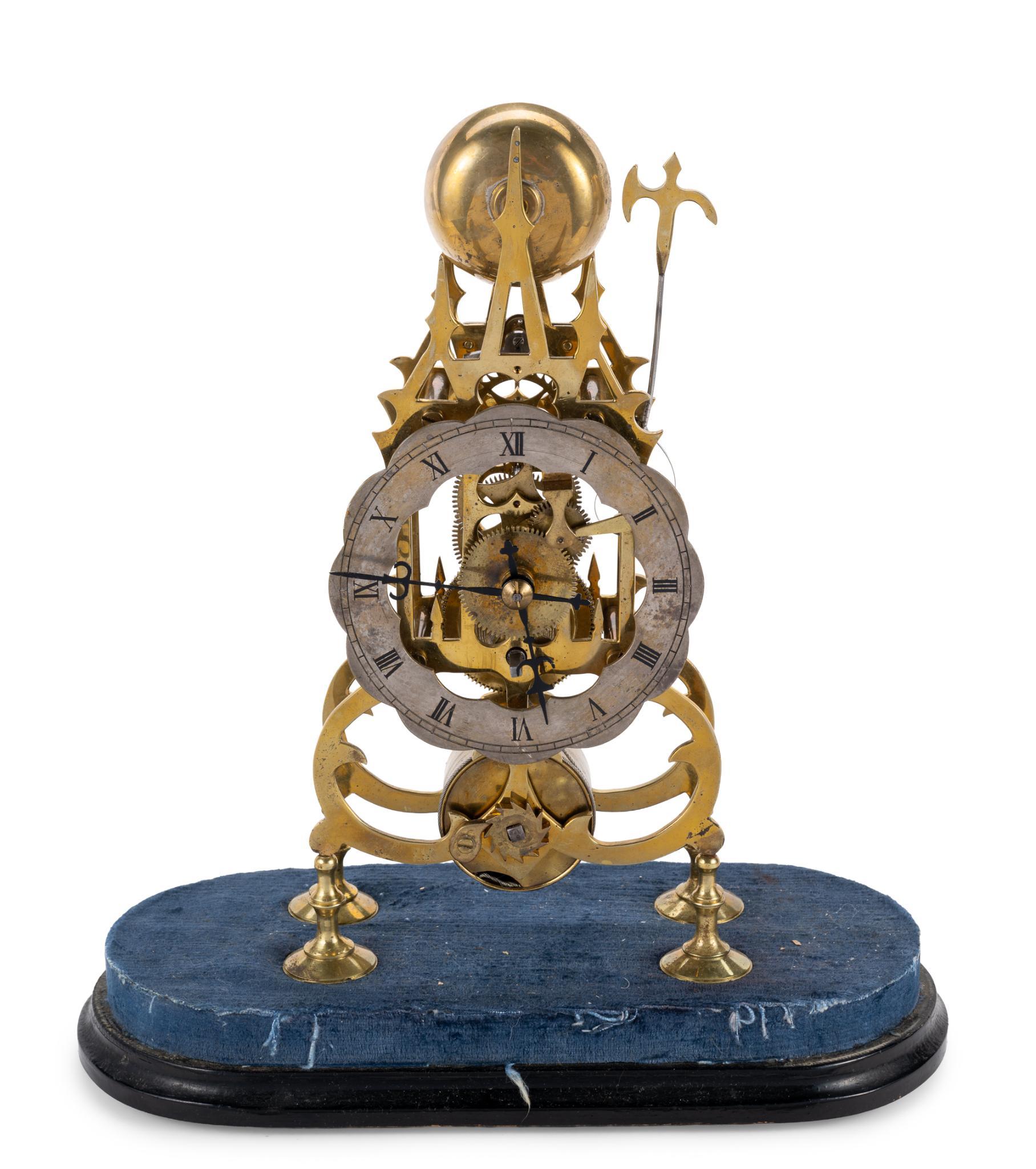 Antique Brass Skeleton Clock with Glass Cloche Dome