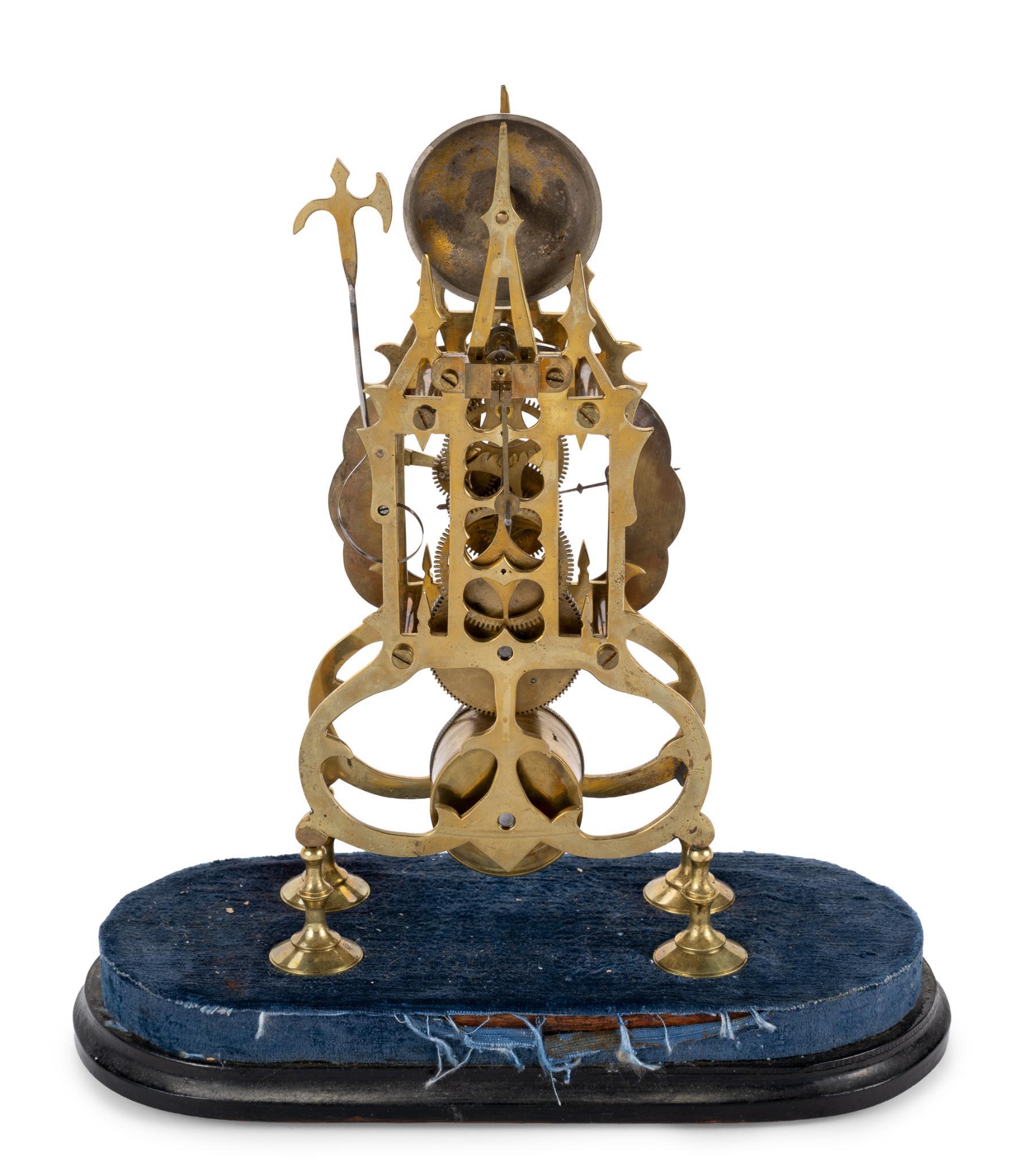Antique Brass Skeleton Clock with Glass Cloche Dome