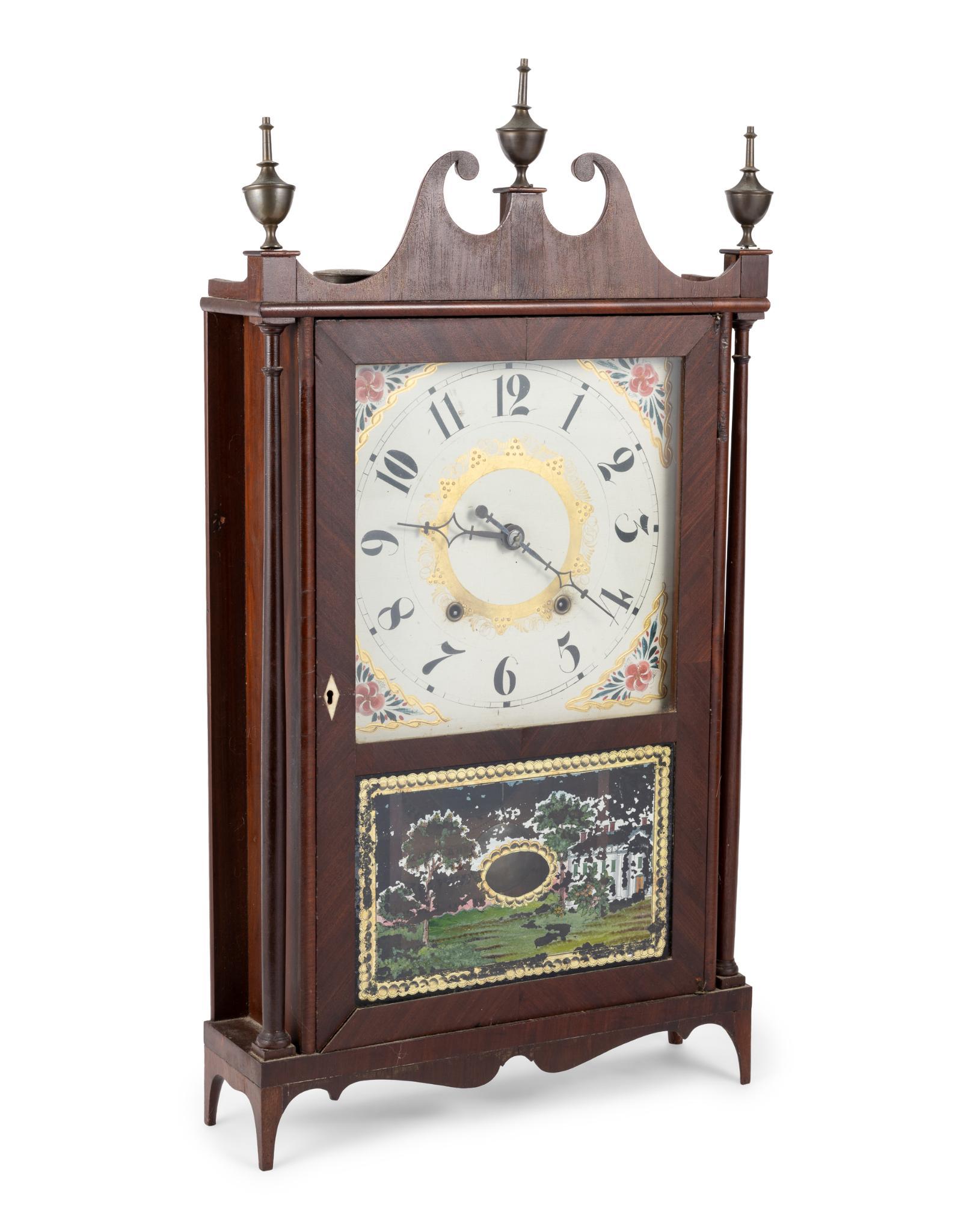 American Mahogany Eli Terry Pillar and Scroll Clock