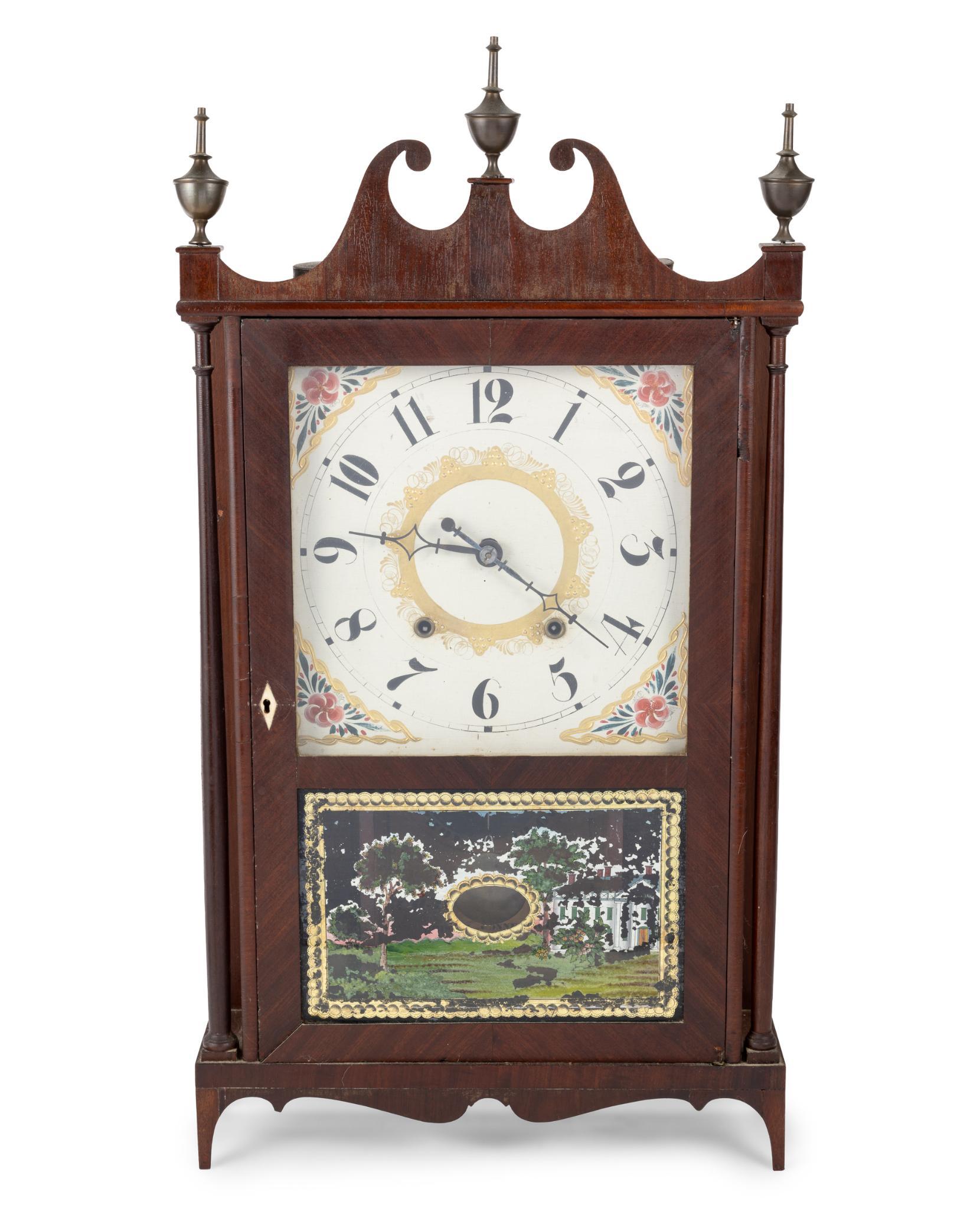 American Mahogany Eli Terry Pillar and Scroll Clock