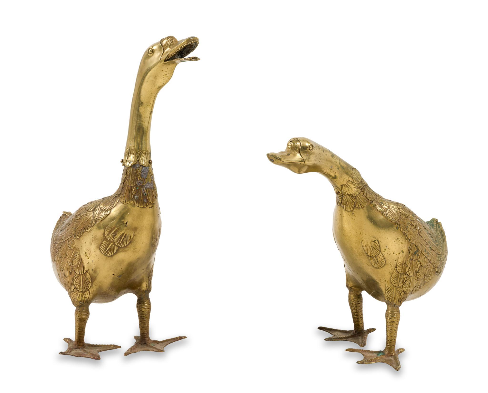 2 Brass Decorative Geese Sculptures