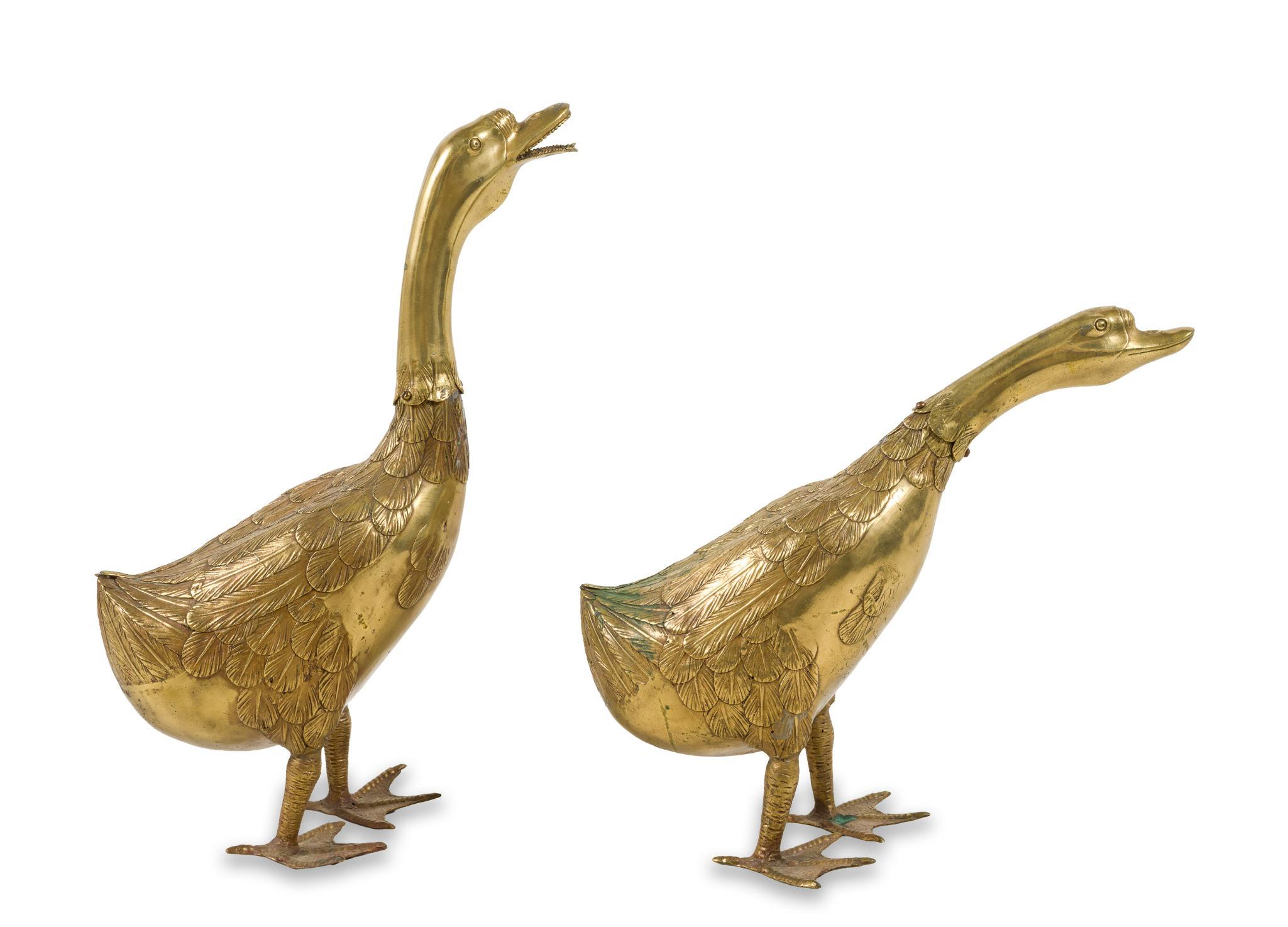 2 Brass Decorative Geese Sculptures