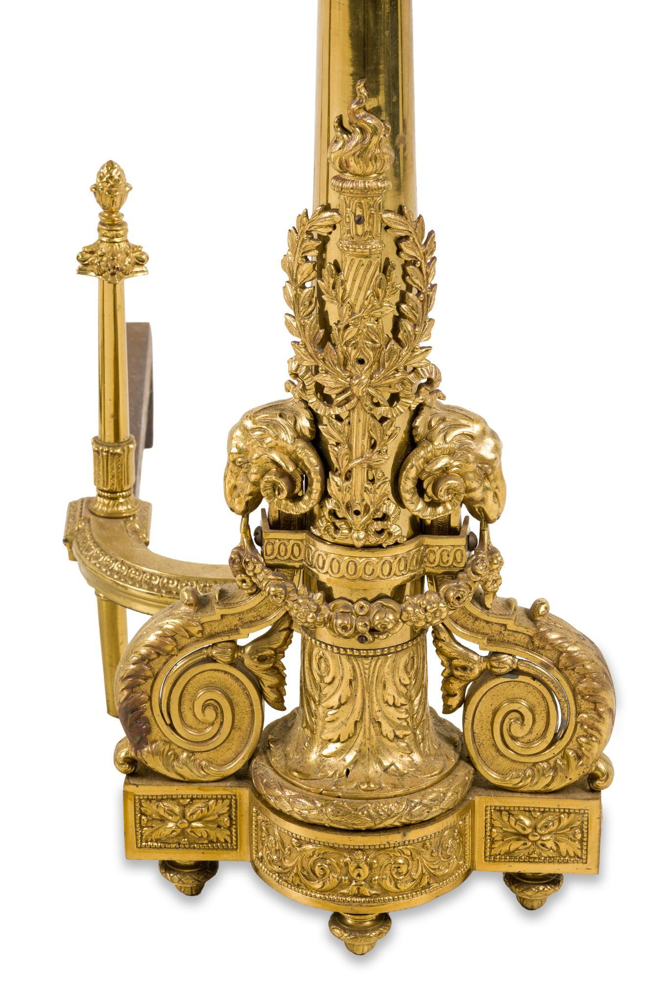 Pair of Neoclassical Brass Andirons