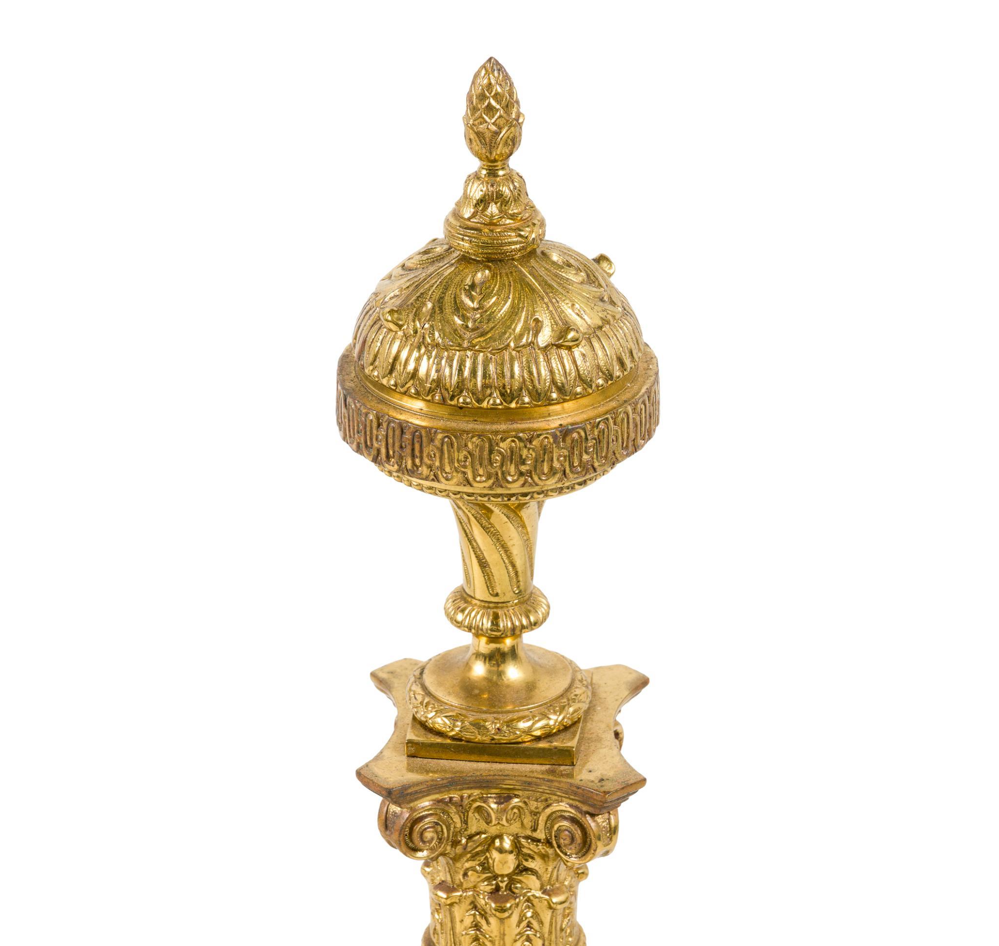 Pair of Neoclassical Brass Andirons