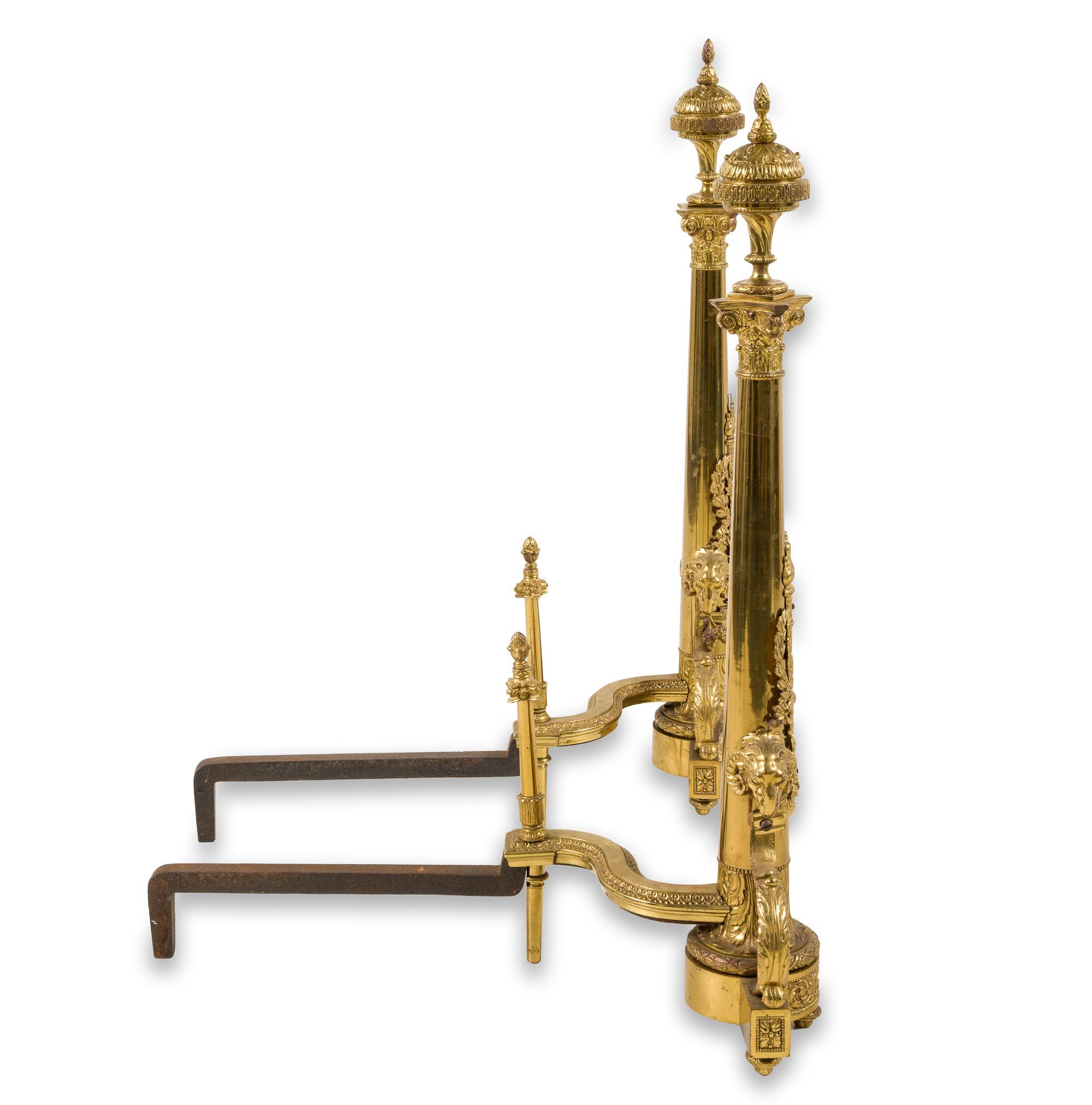 Pair of Neoclassical Brass Andirons