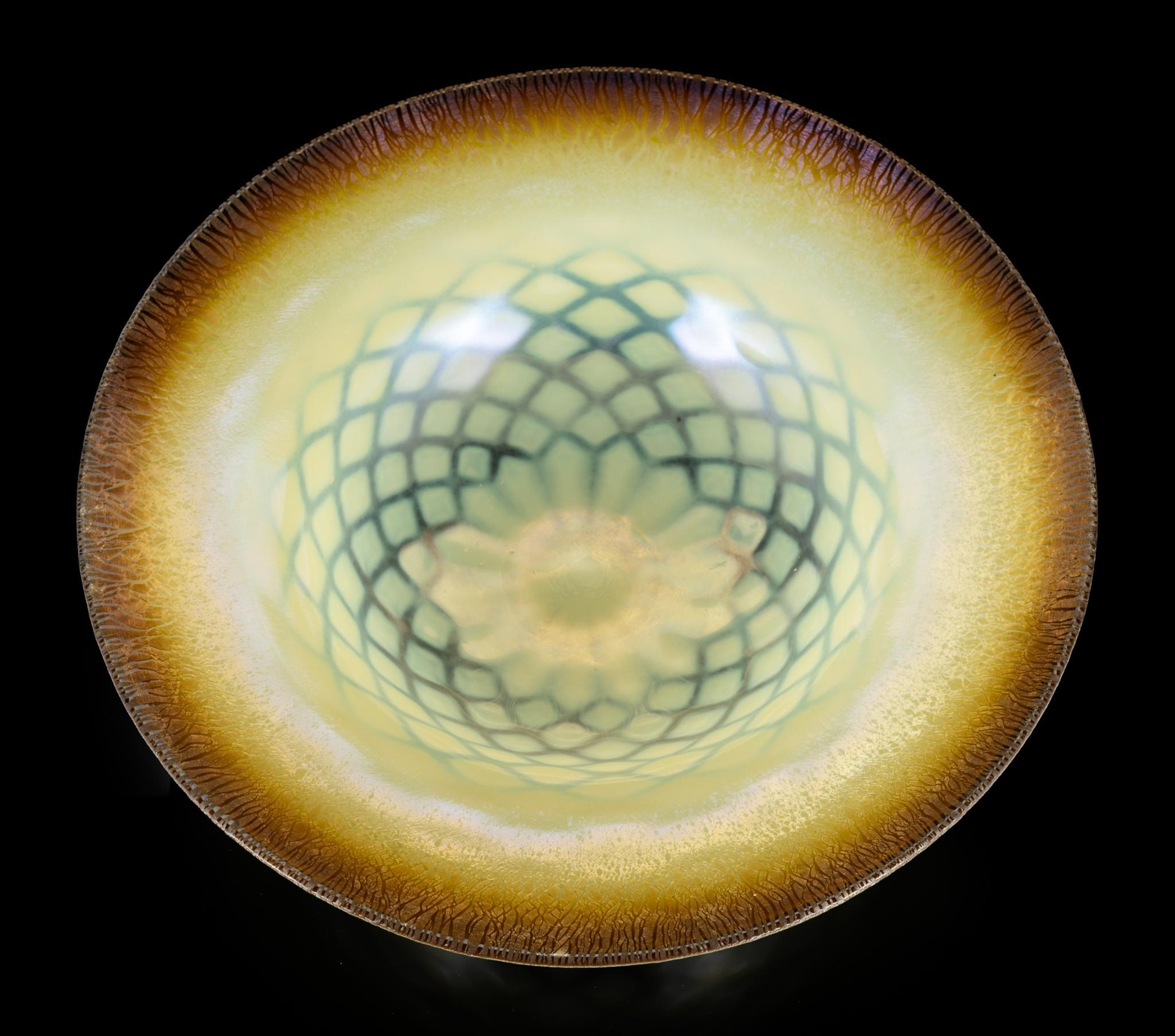 Louis C. Tiffany Furnaces Bronze and Favrile Glass Centerpiece Bowl