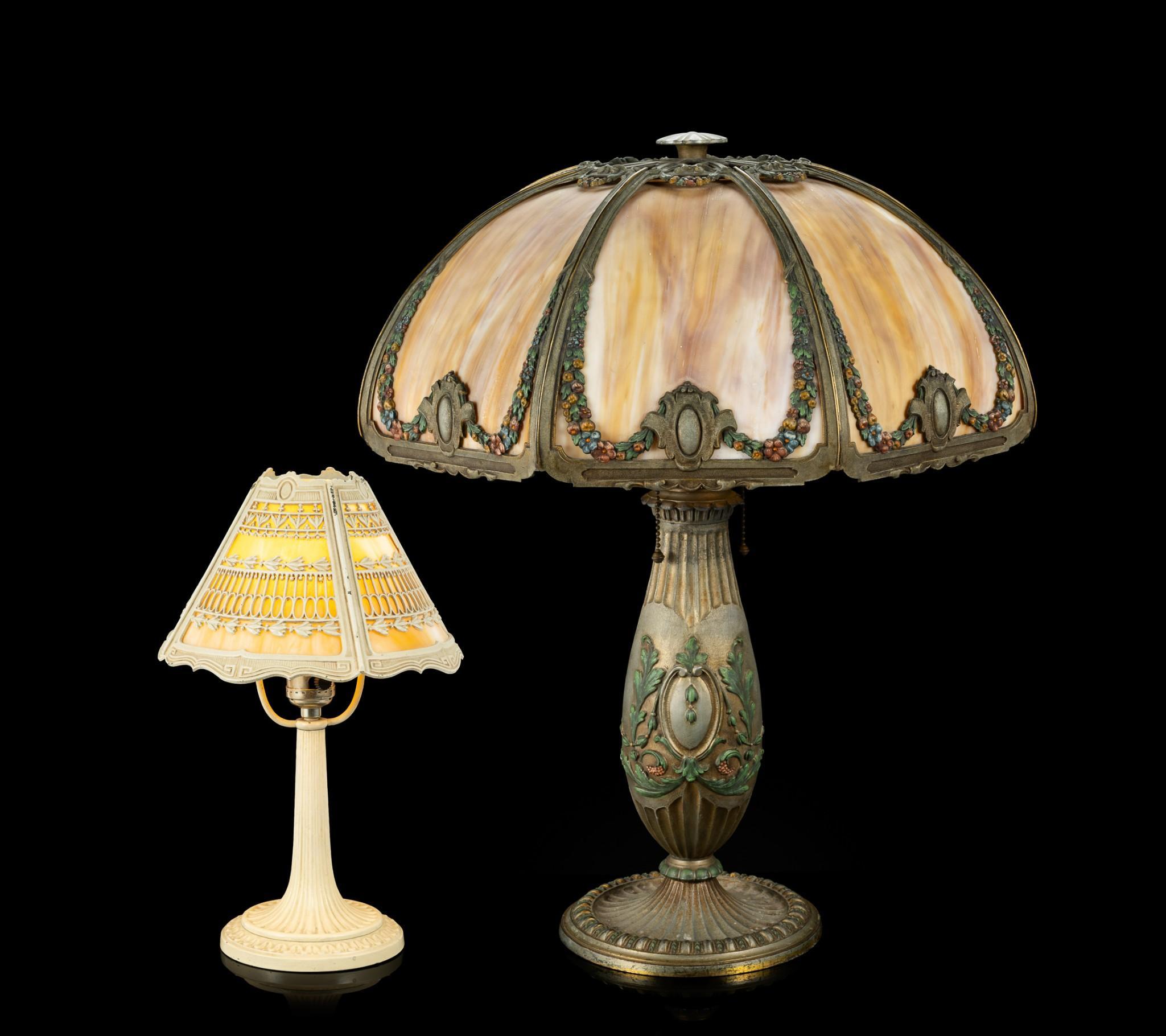 2 Antique Slag Glass Lamps