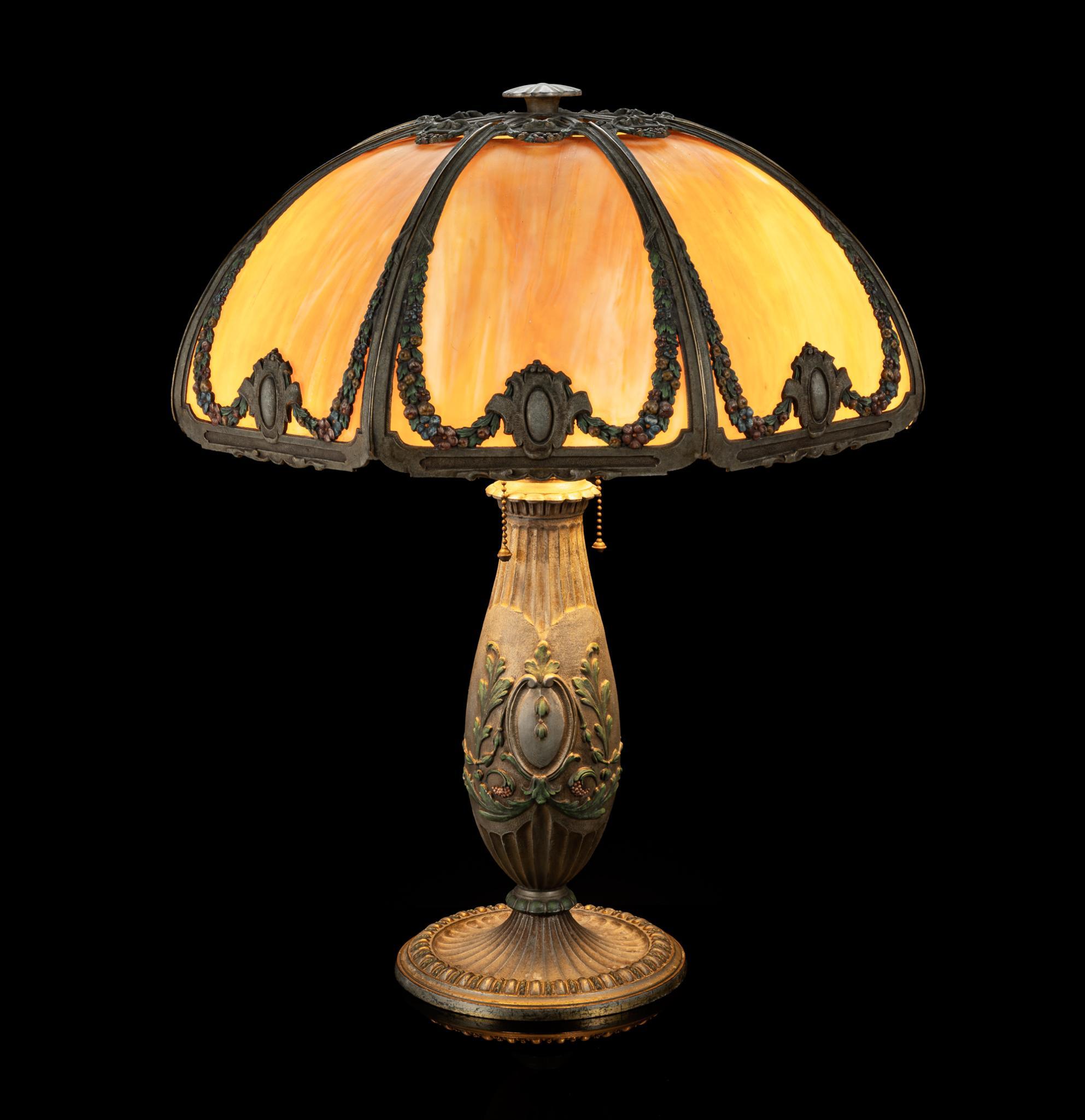 2 Antique Slag Glass Lamps